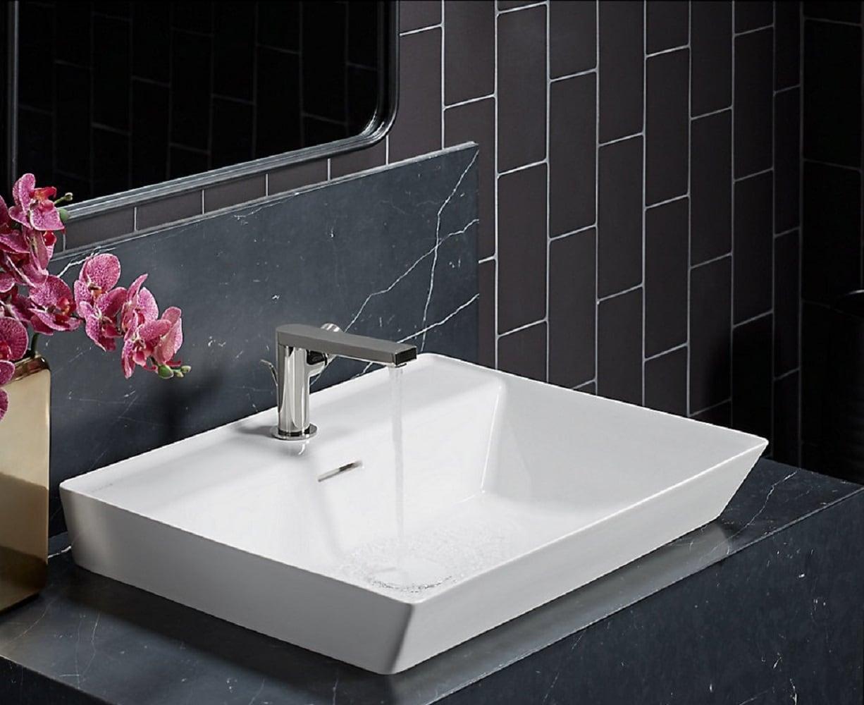 White Ceramic Rectangular Vessel Bathroom Sink