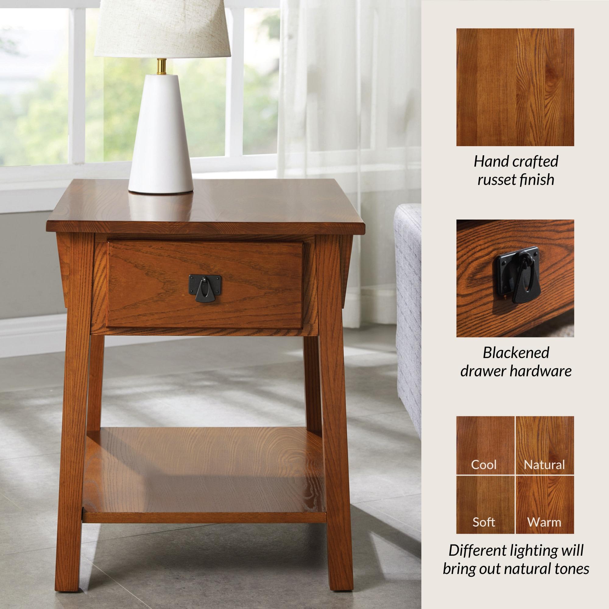 Mission Solid + Manufactured Oak Wood Side Table in Russet