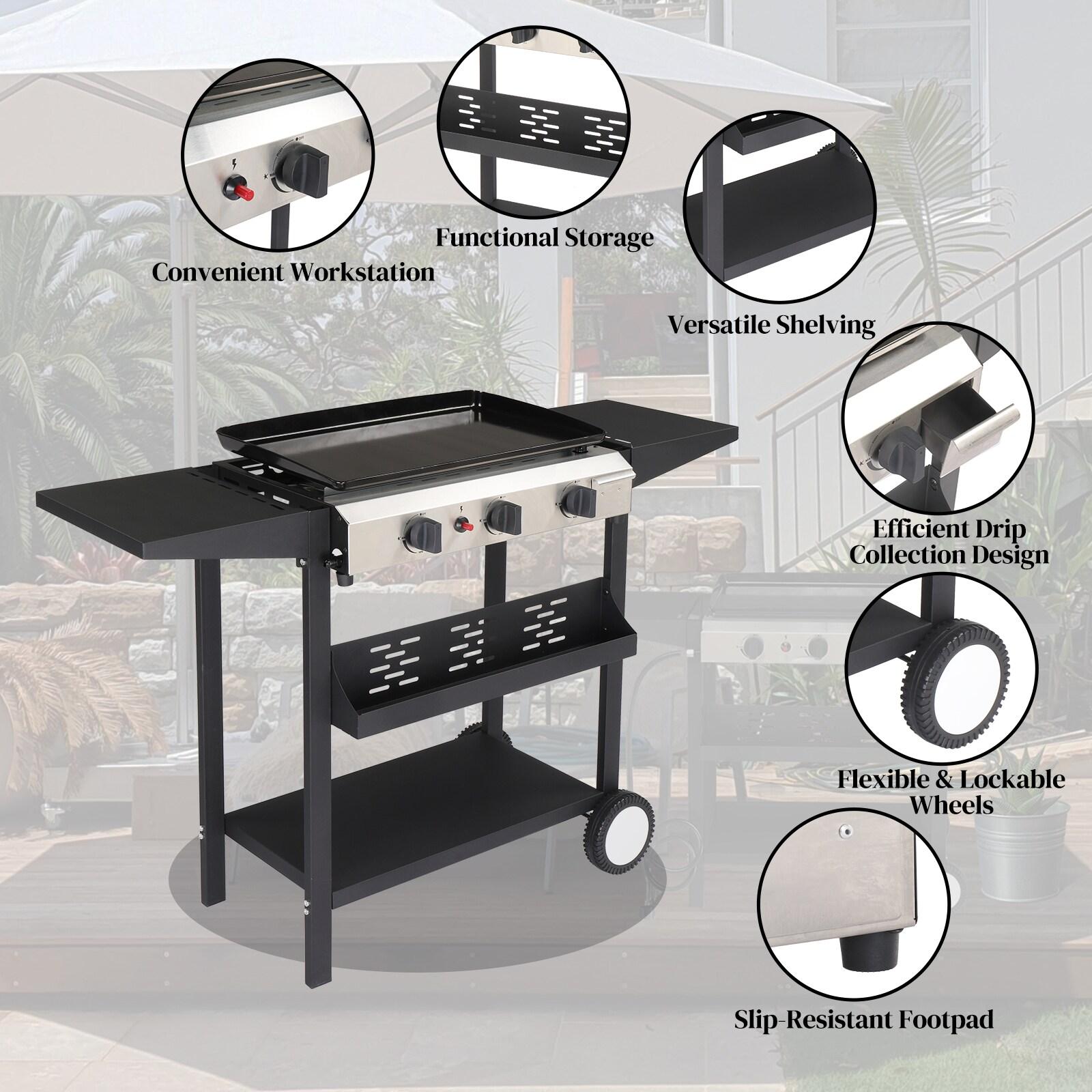 SKOK Portable 3-Burner Propane Flat-Top Gas Griddle for Outdoor, Camping, Patio, Garden