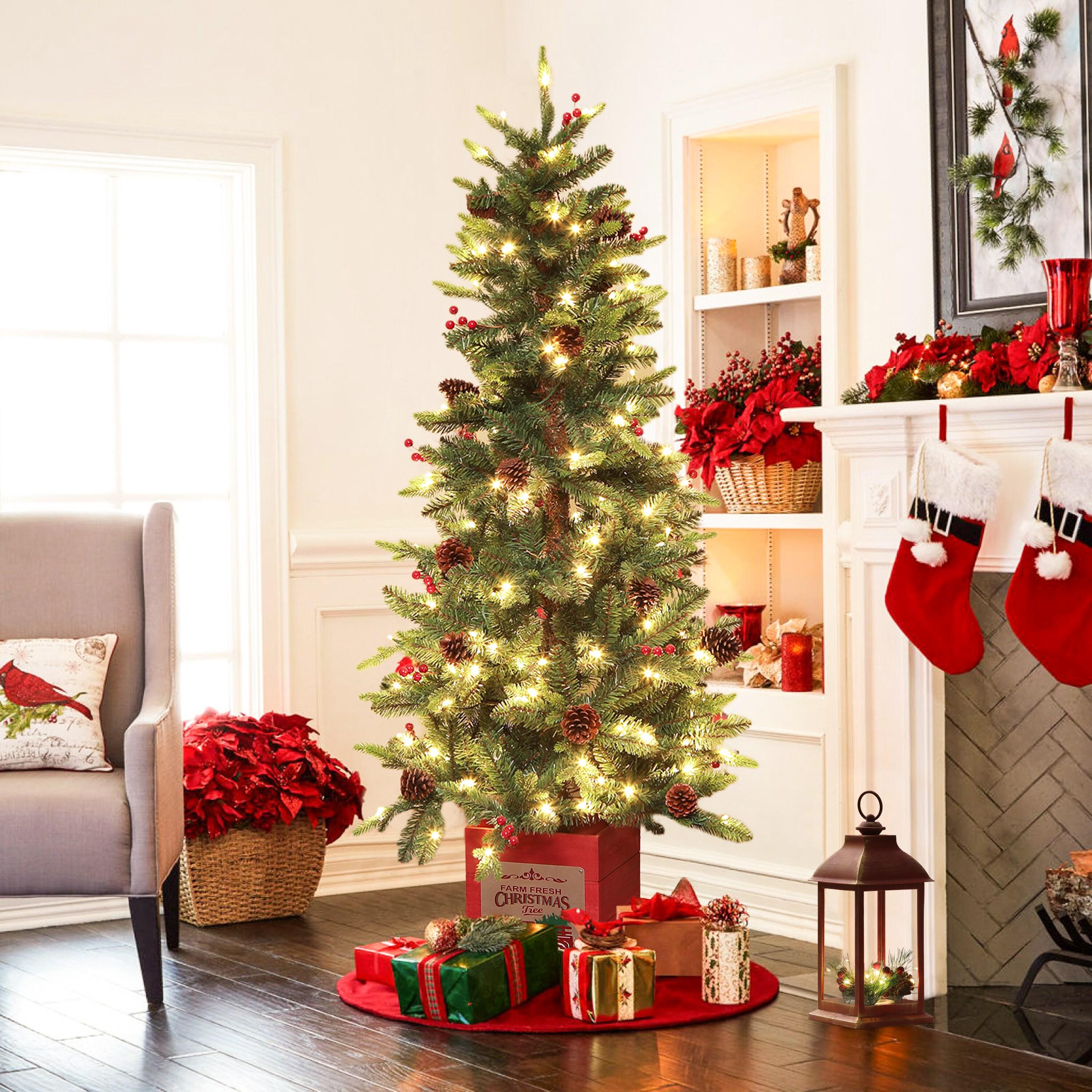 LuxenHome Lighted Berry and Pinecone Rustic Red Lantern Holiday Decoration, Tabletop and Centerpiece, Battery-Operated