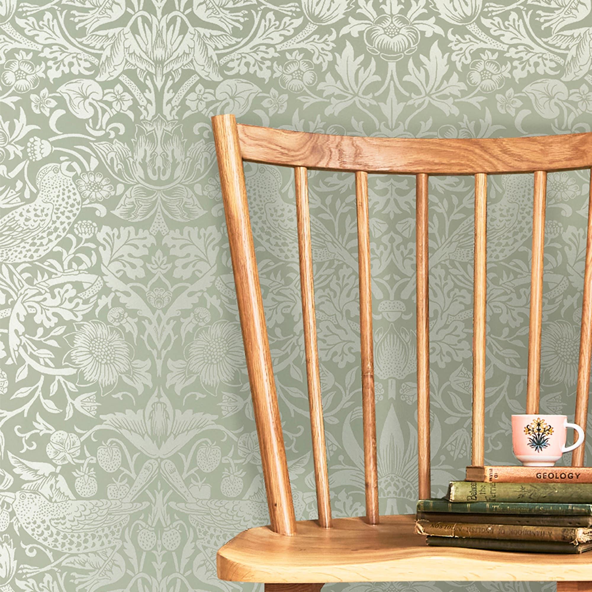 William Morris at Home Strawberry Thief Fibrous Sage Wallpaper
