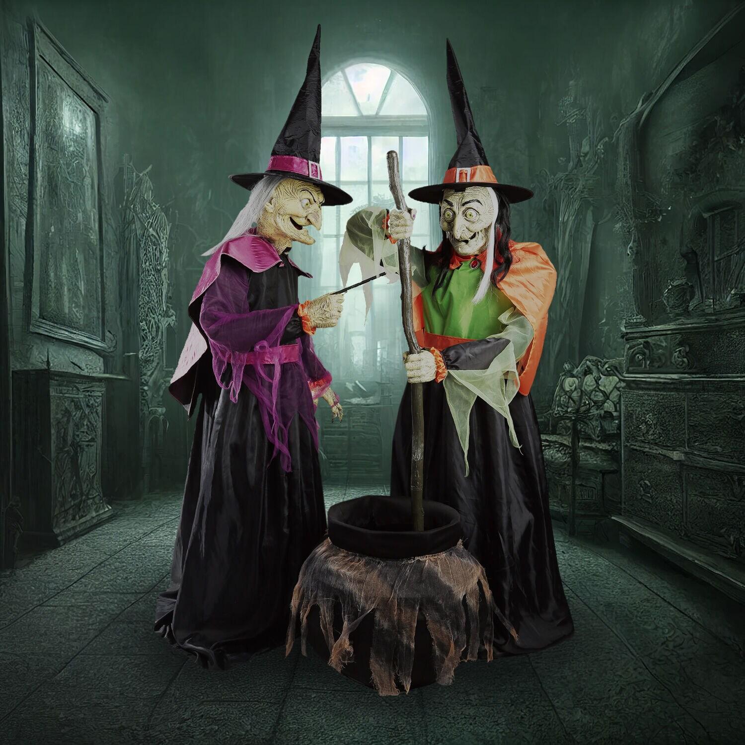 Haunted Hill Farm Haunted Hill Farm Motion-Activated Wicked Cauldron Witches, Plug-In Talking Halloween Animatronic