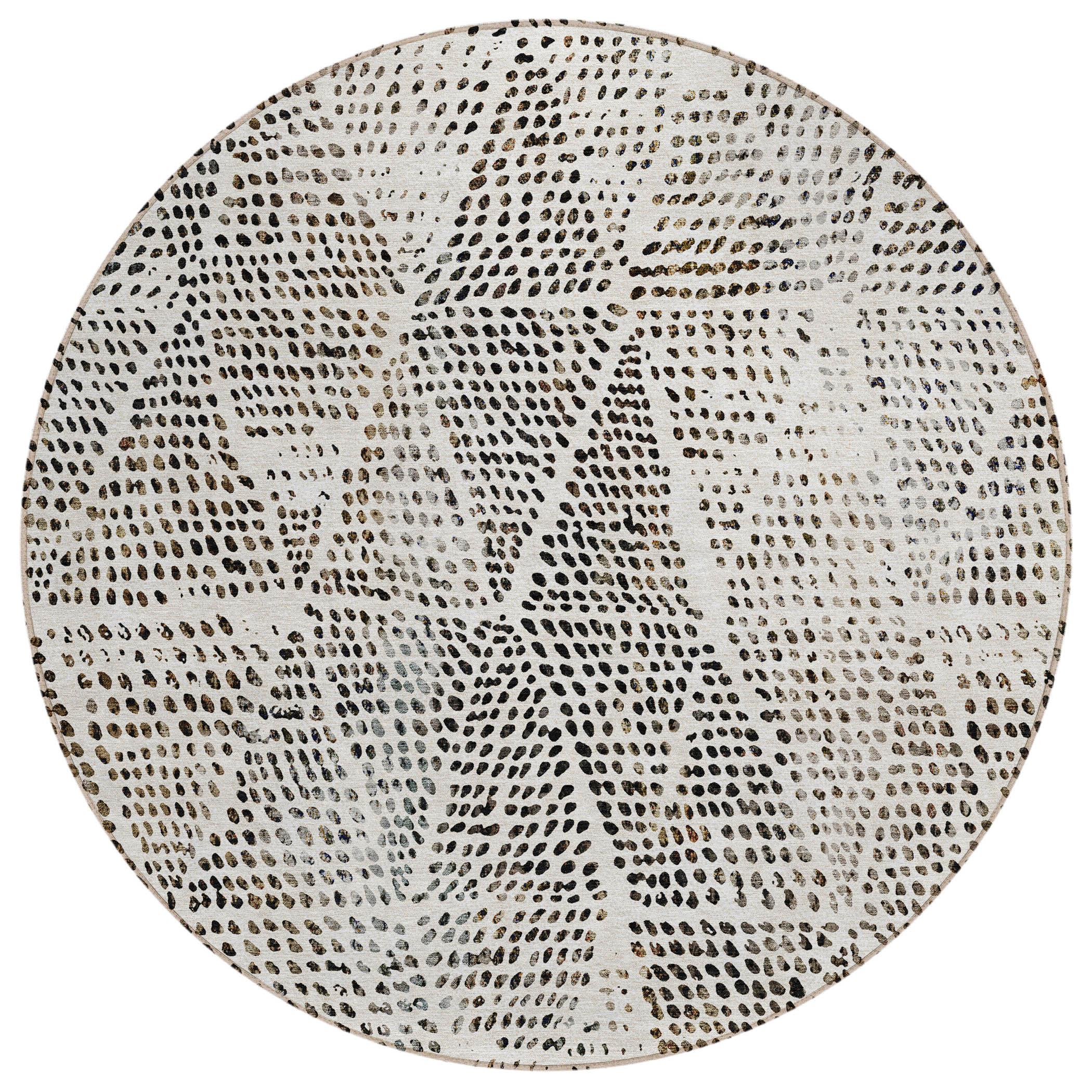 Ivory Diamond Pattern Round Washable Synthetic Rug 8' x 8'
