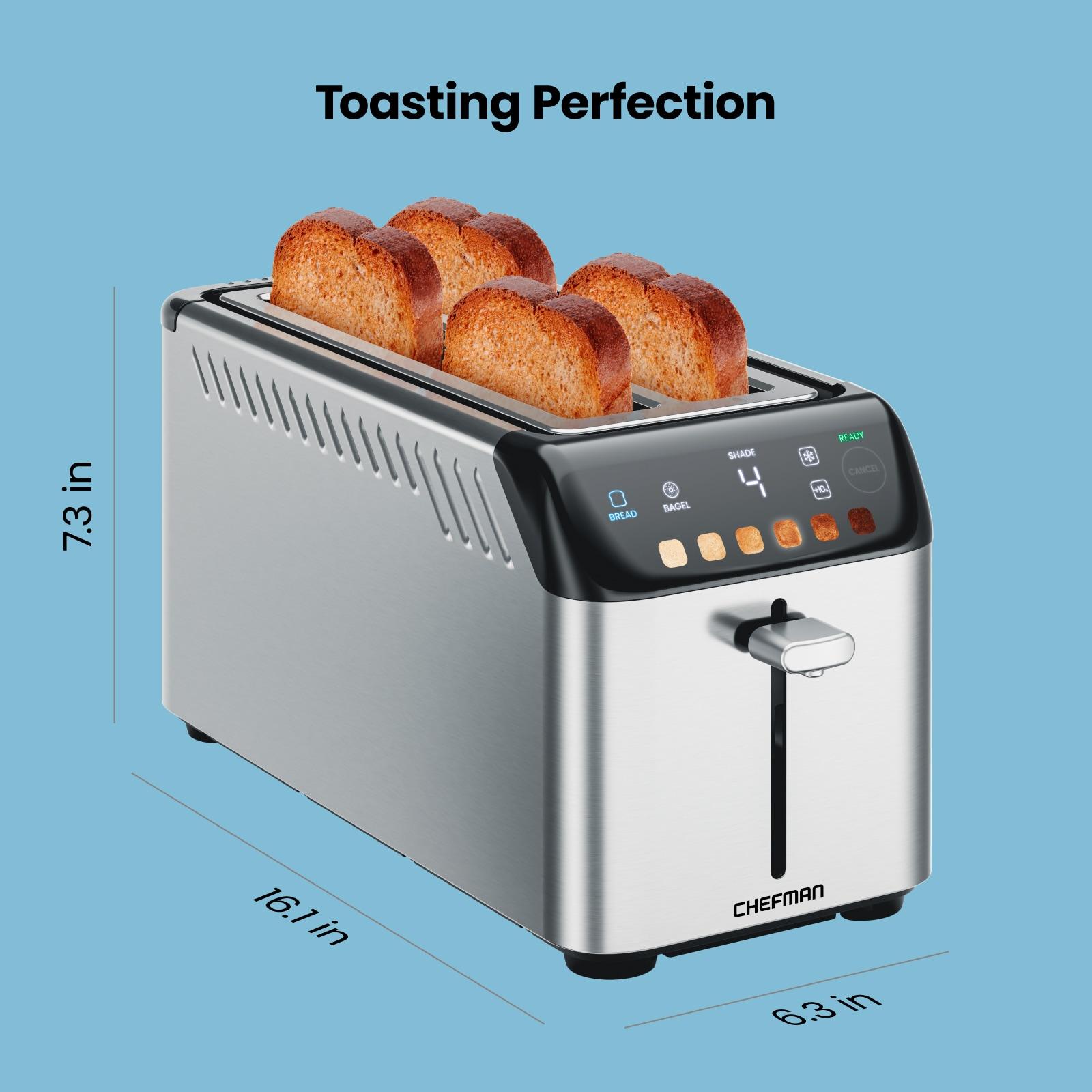 Chefman Smart Touch 4 Slice Digital Bread Toaster, 6 Shade Settings, Bagel Mode - Stainless Steel, New