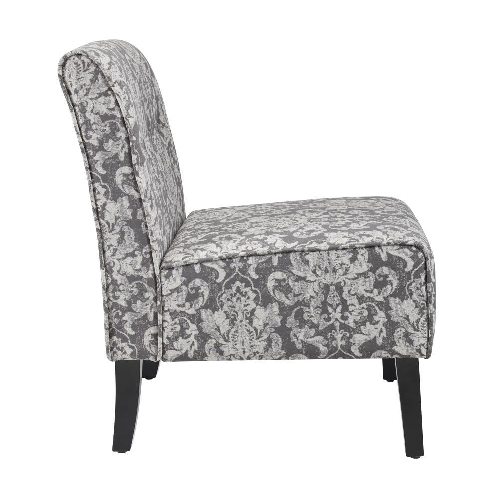 Coco Traditional Slipper Accent Chair Damask Gray - Linon: Upholstered, Tufted, Hardwood Frame