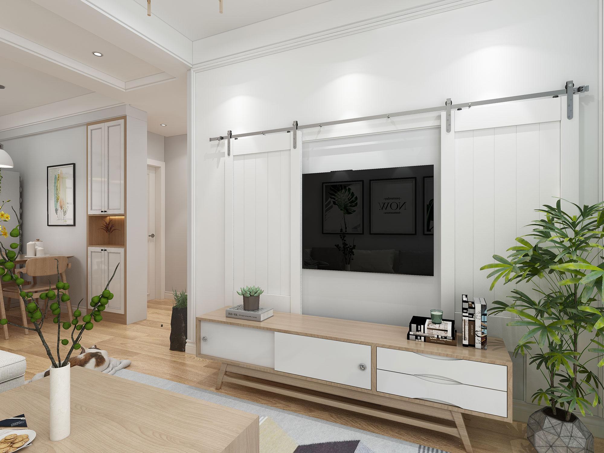 American Pro Decor Solid Steel Mini Sliding Rolling Barn Door Hardware Kit for Double Wood Doors (2-Piece)