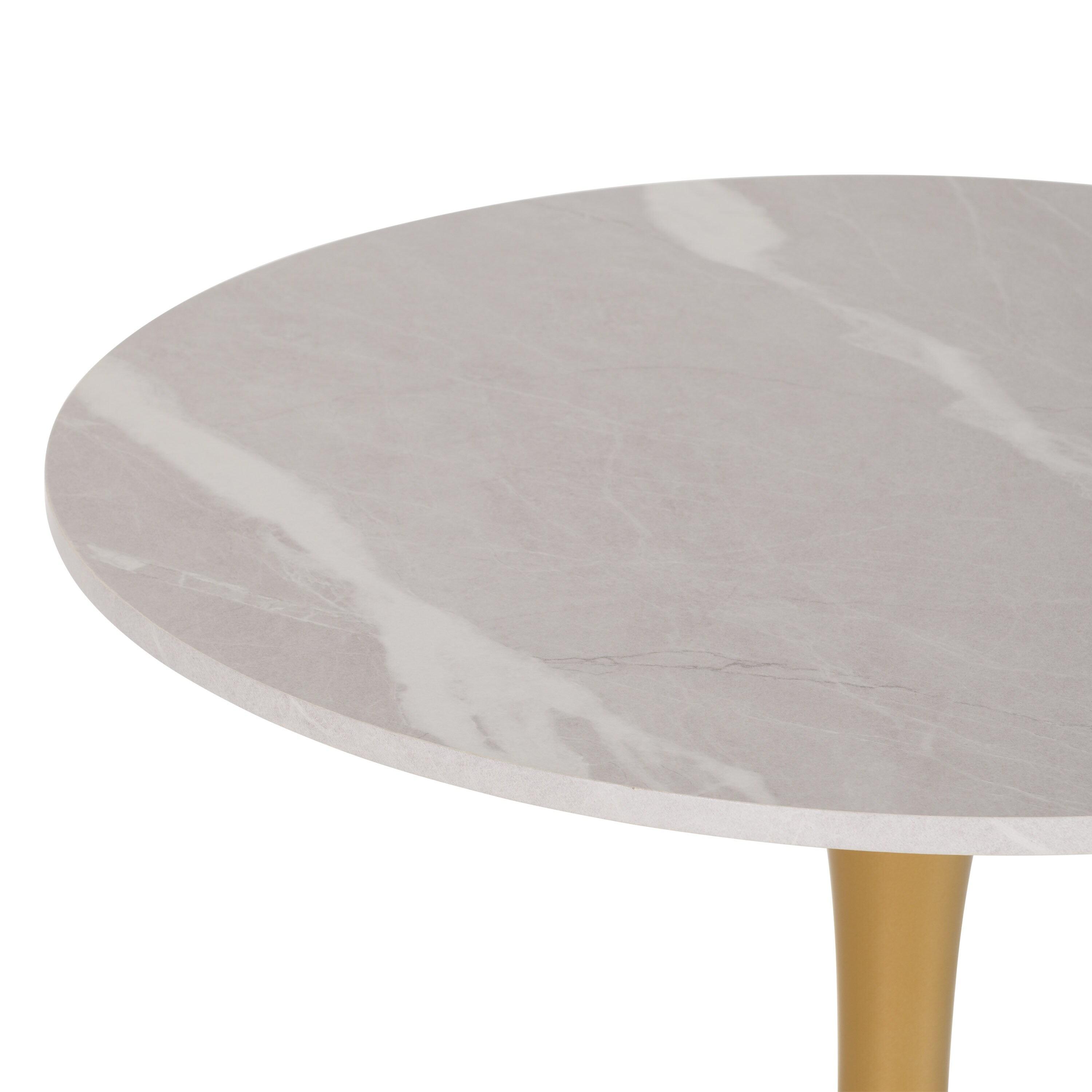 Modern Ivo Round Bistro Table Gray Marble/Gold - CorLiving: Sturdy Metal Base, Seats 4