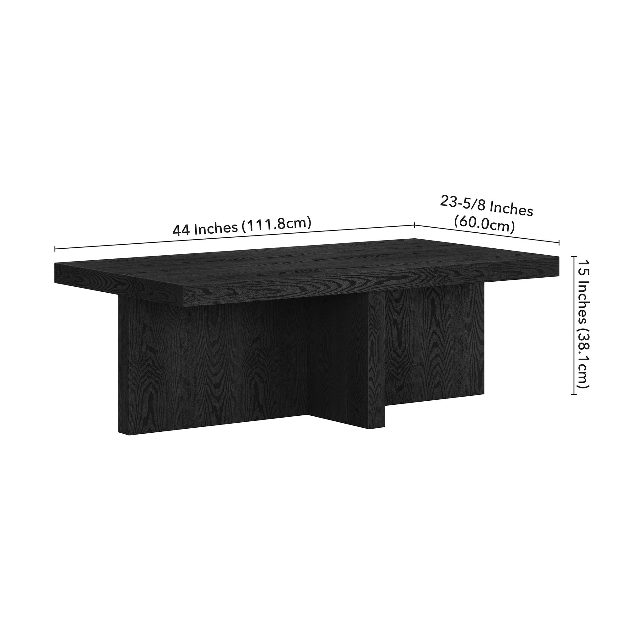 Evelyn and Zoe Elna Contemporary Wide Rectangular Wood Coffee Table, Black Grain