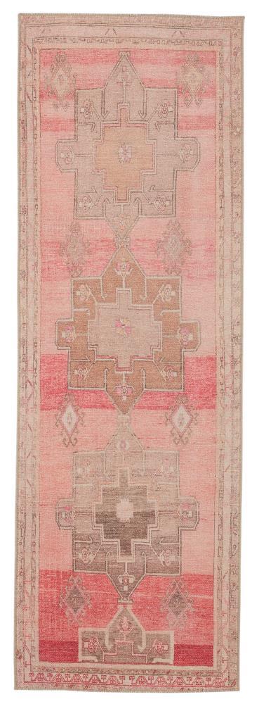 Gray and Pink Synthetic Medallion Runner Rug, 3 x 8 ft