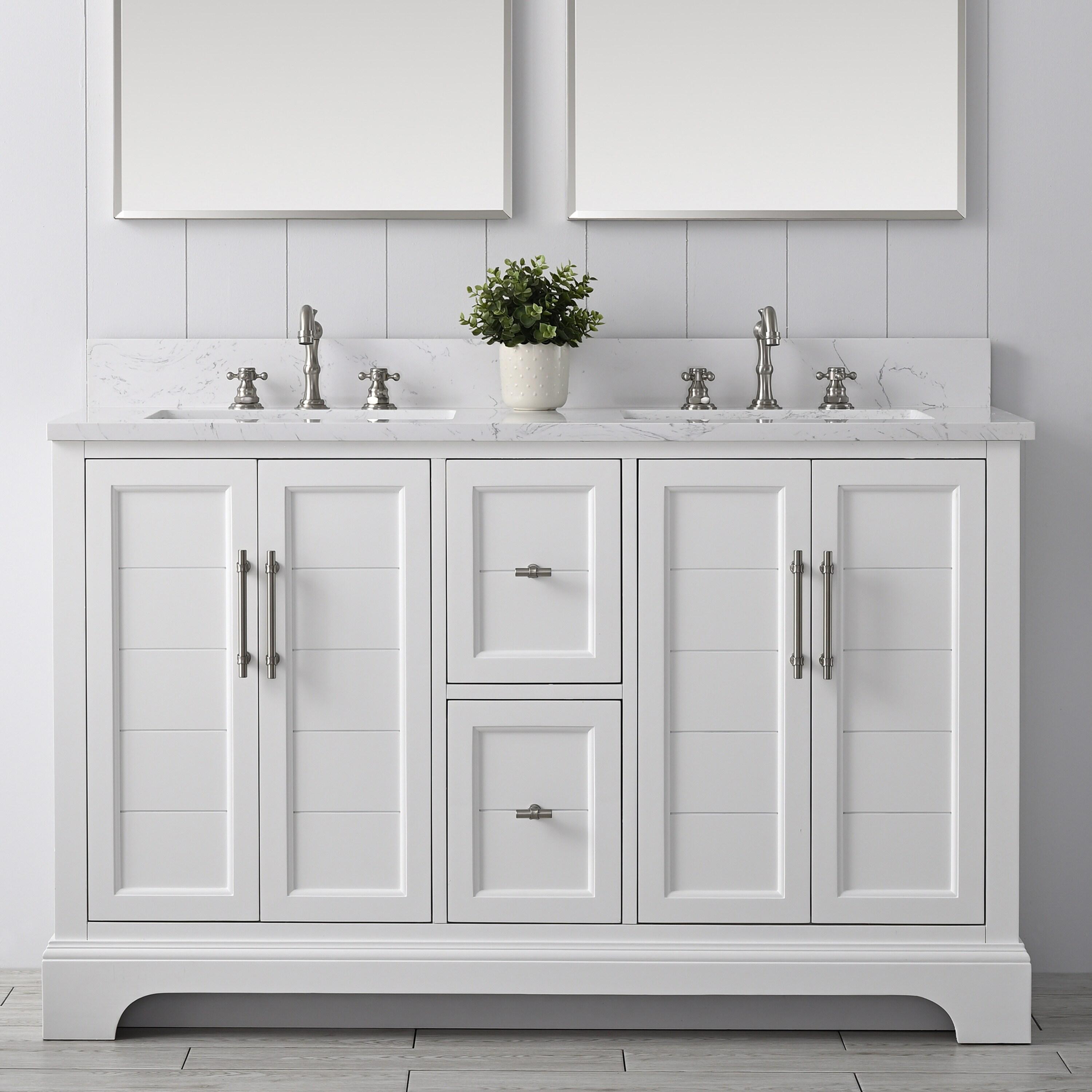 Vanity Art VA5054-W 54 x 22 x 34 in. Single Sink Bathroom Vanity with Quartz Top & Backsplash, White