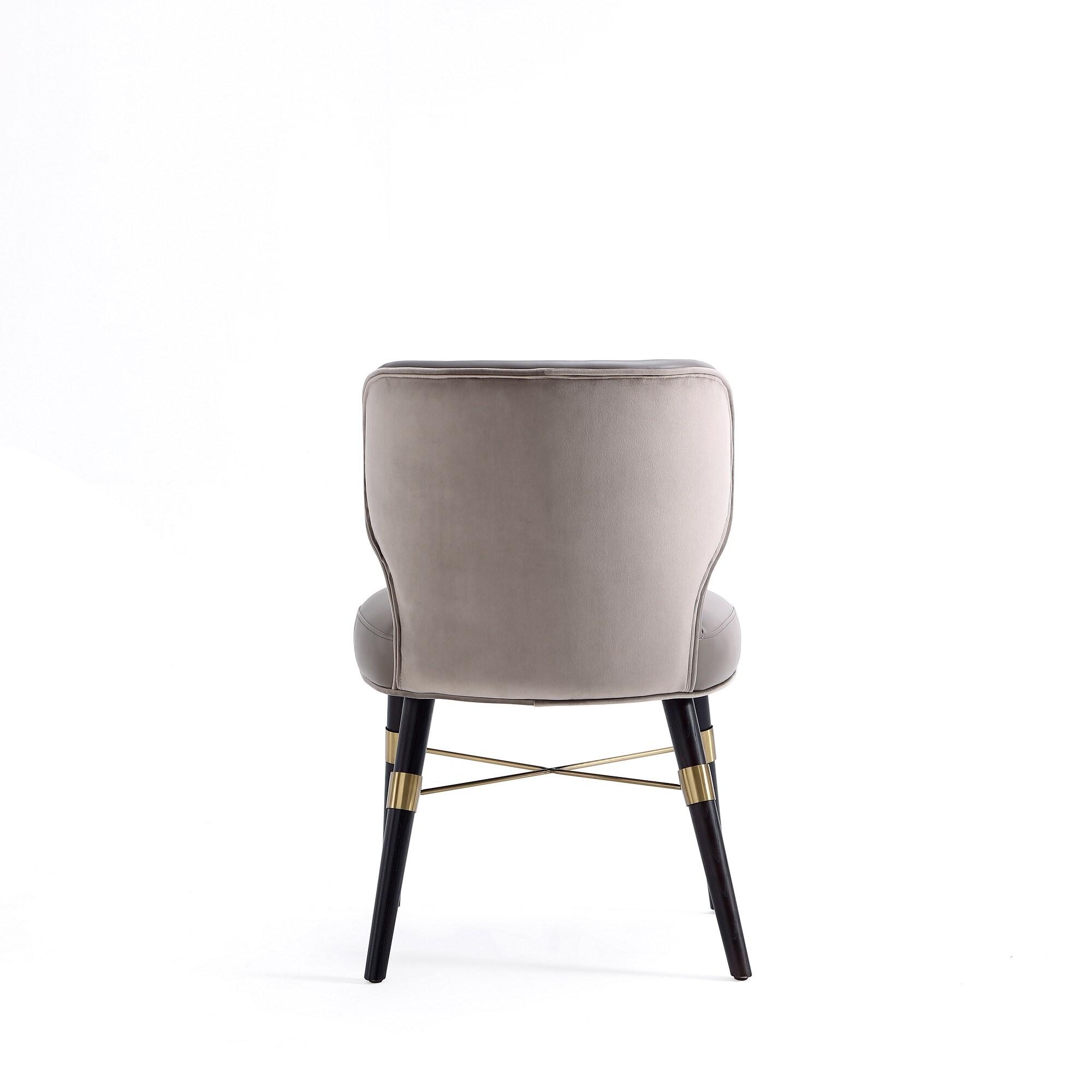 Modern Strine Dining Chair Upholstered in Velvet and Leatherette with Solid Wood Legs in Dark Taupe - Set of 2