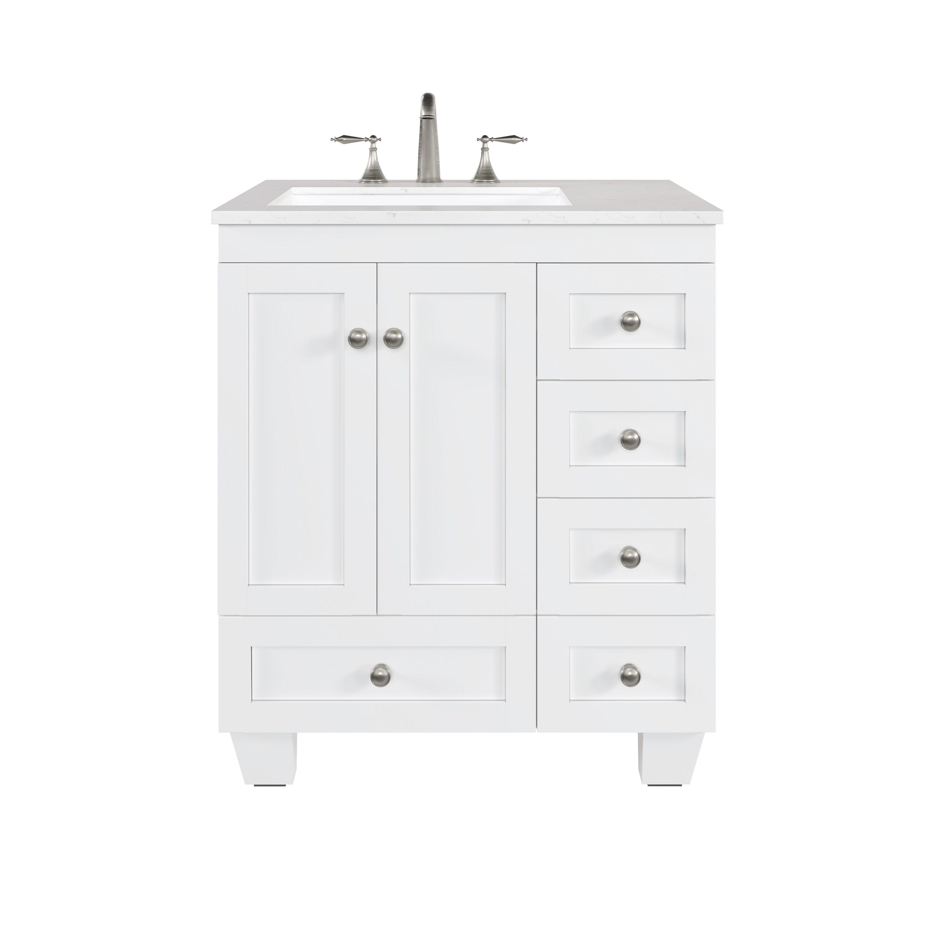 Eviva Acclaim 28"W x 22"D White Bathroom Vanity with White Carrara Quartz Vanity Top and Rectangular Undermount Sink