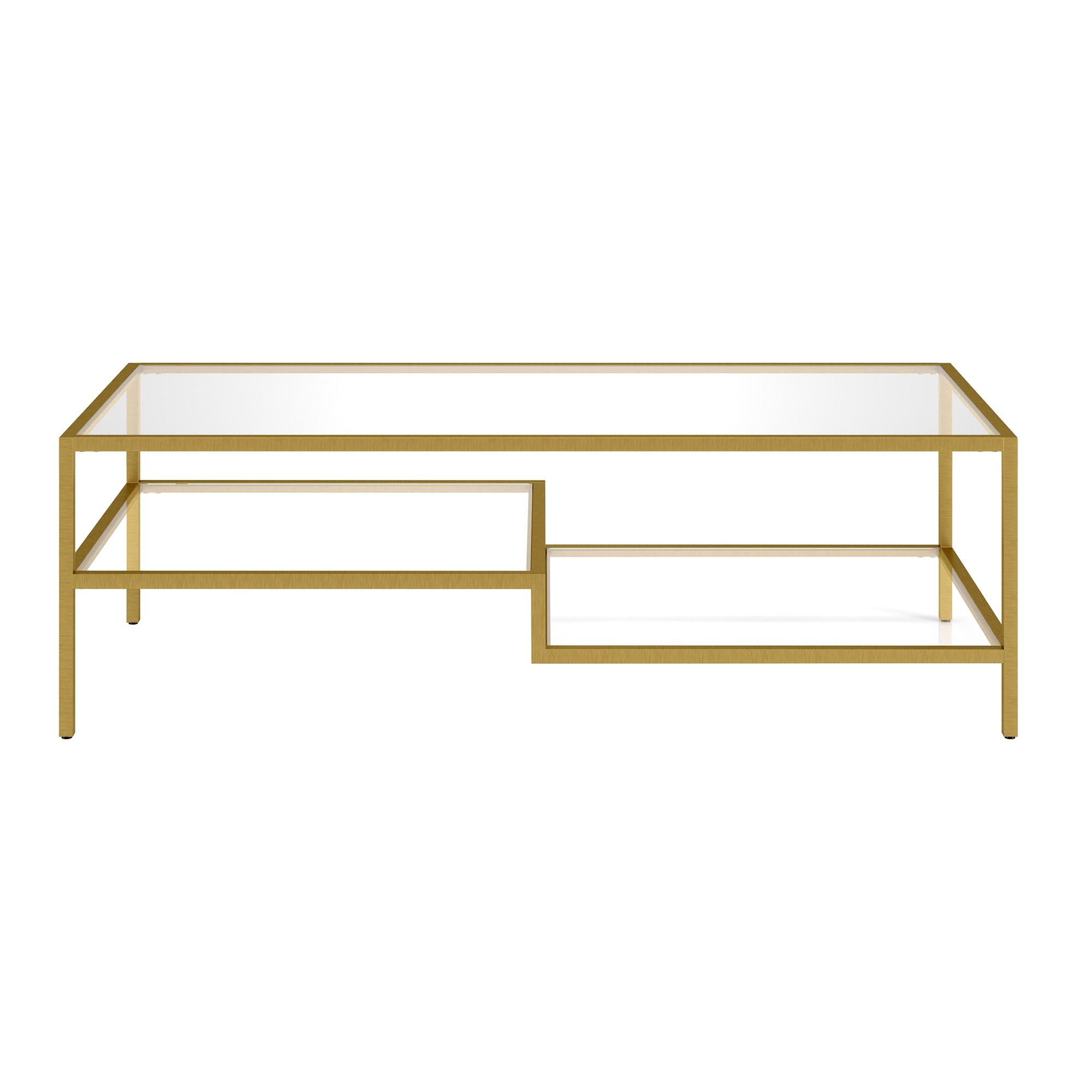 Evelyn&Zoe Lovett 54" Wide Rectangular Coffee Table in Brass