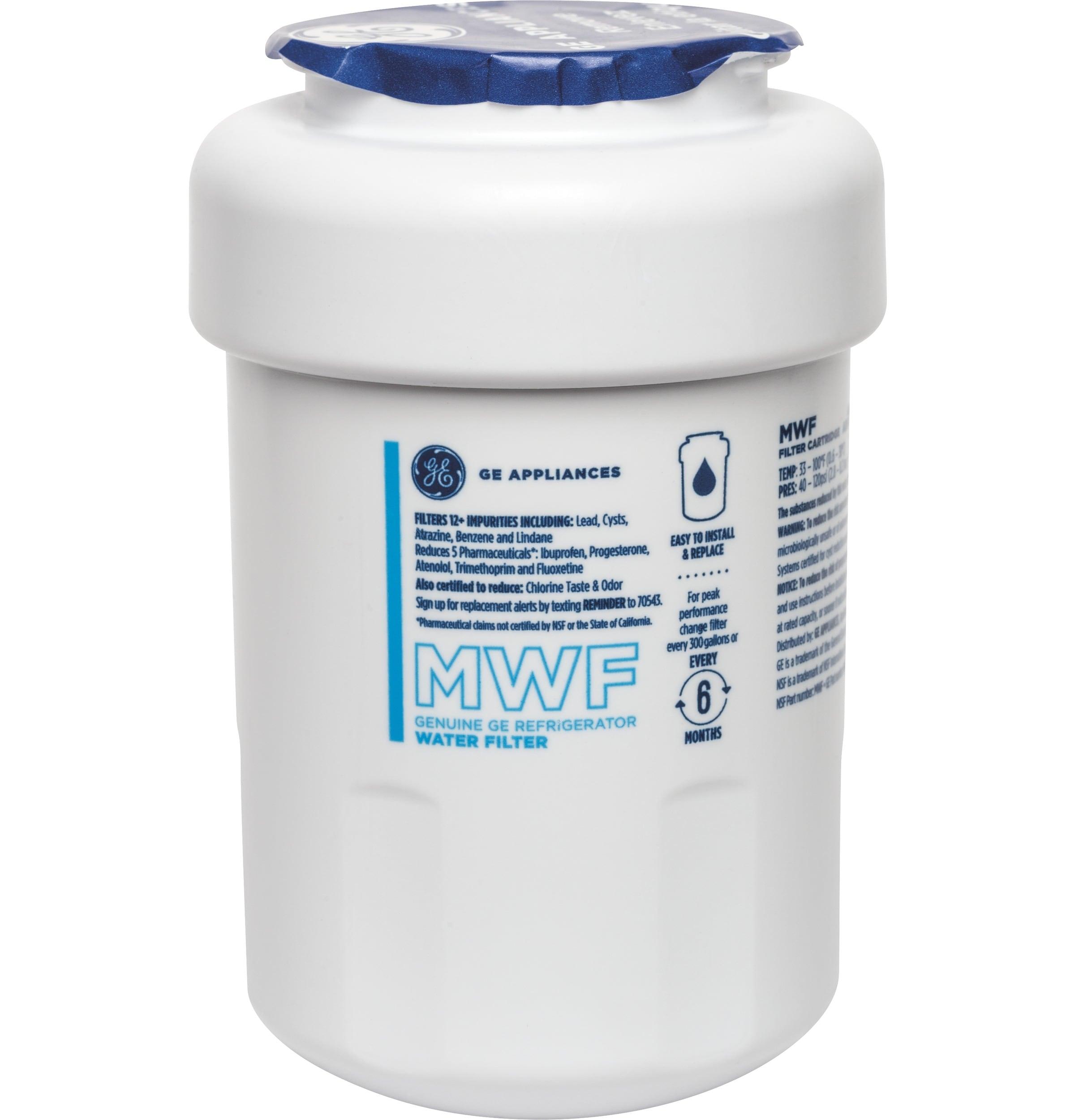 GE Appliances MWF Replacement Refrigerator Water Filter: Filters Lead, Asbestos, Chlorine, Pesticides, 1-Year Warranty