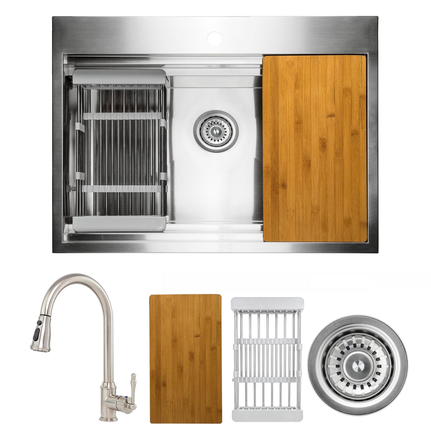 Topmount 30" L x 22" W Drop-In Kitchen Sink with Faucet and Basket Strainer