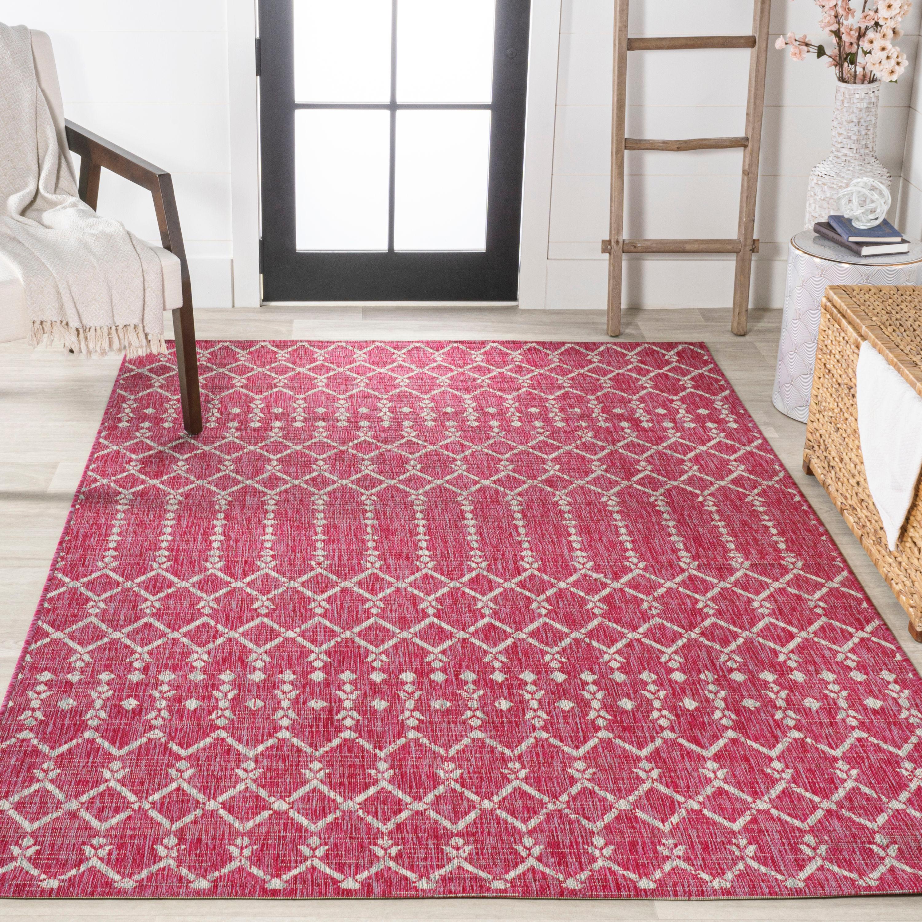 4' x 6' Ourika Moroccan Geometric Textured Weave Indoor/Outdoor Area Rug, Fuchsia/Light Gray - JONATHAN Y