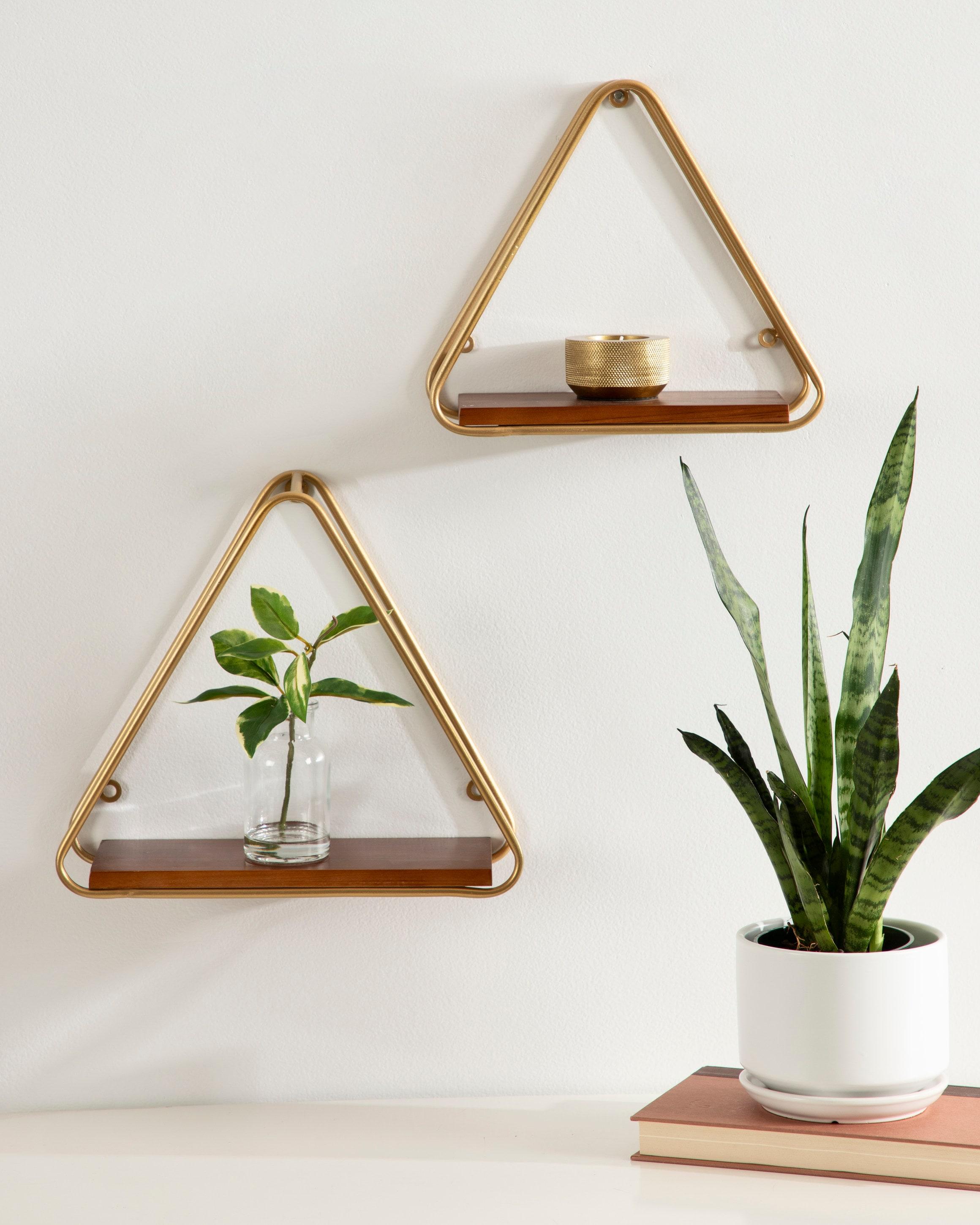 2pc Tilde Triangle Accent Shelf Set Walnut Brown - Kate & Laurel All Things Decor: Modern Geometric Floating Storage