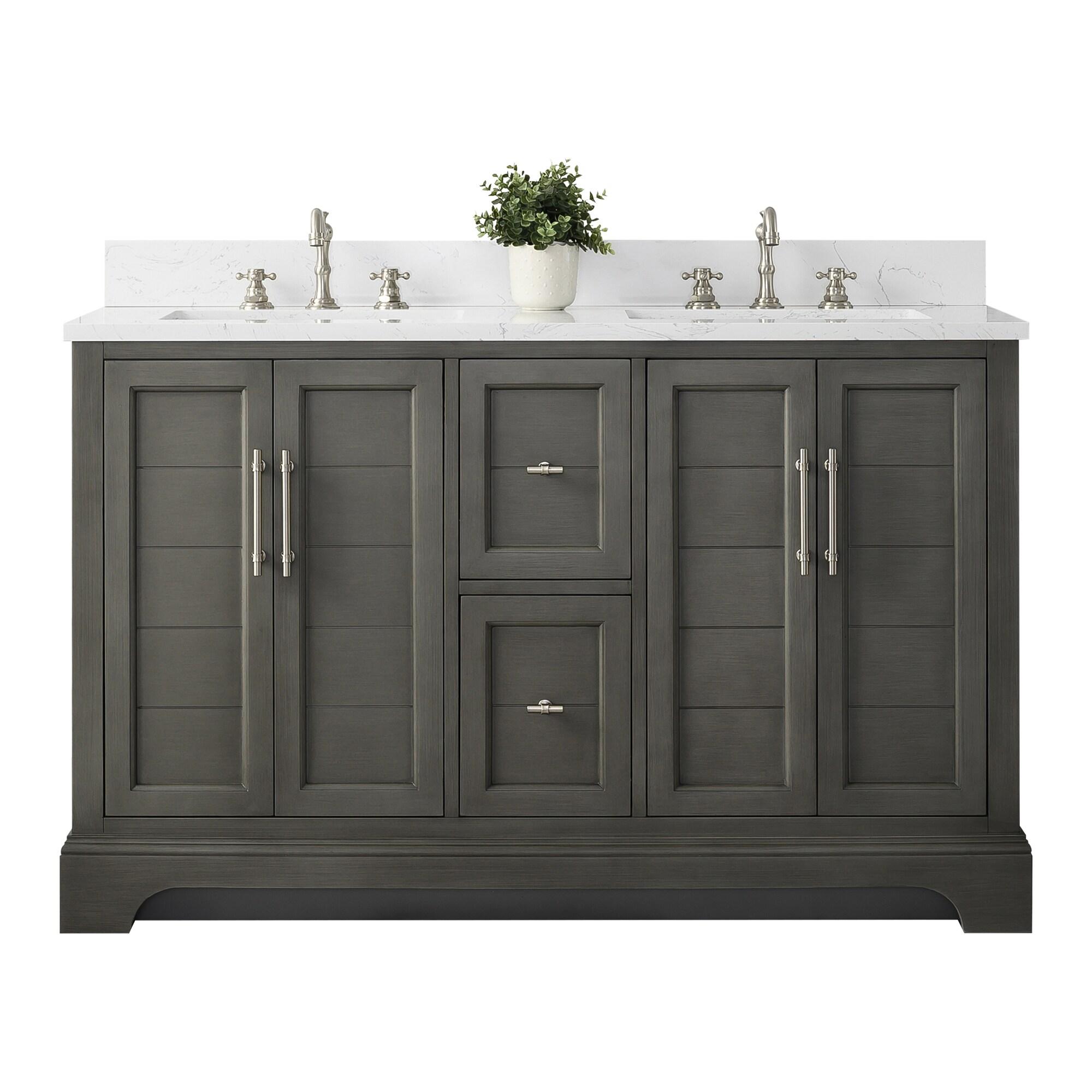 Vanity Art 54 x 22 x 34 in. Single Sink Bathroom Vanity with Quartz Top & Backsplash, Silver Gray