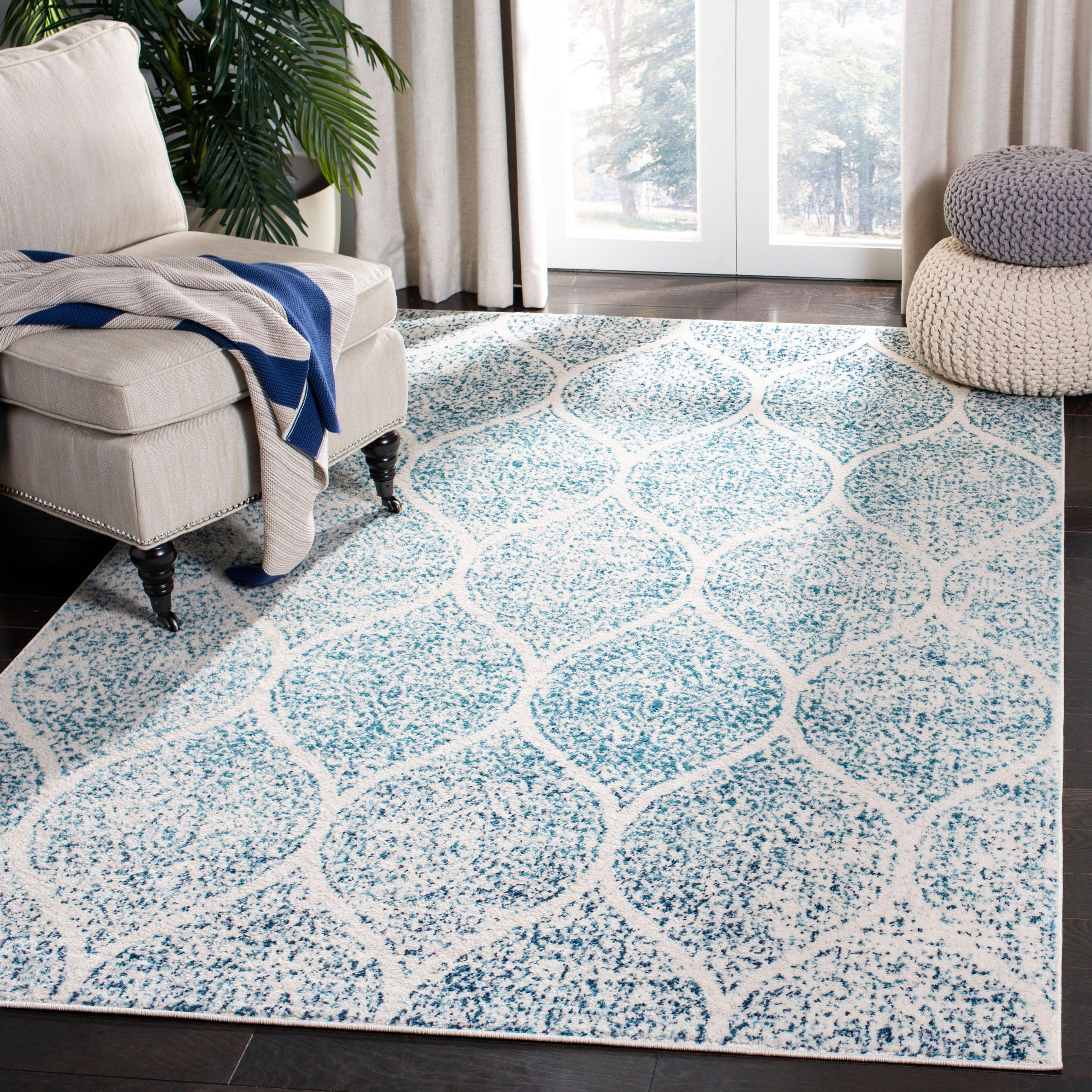 Madison MAD604 Power Loomed Area Rug - Cream/Turquoise - 4'x4' - Safavieh.