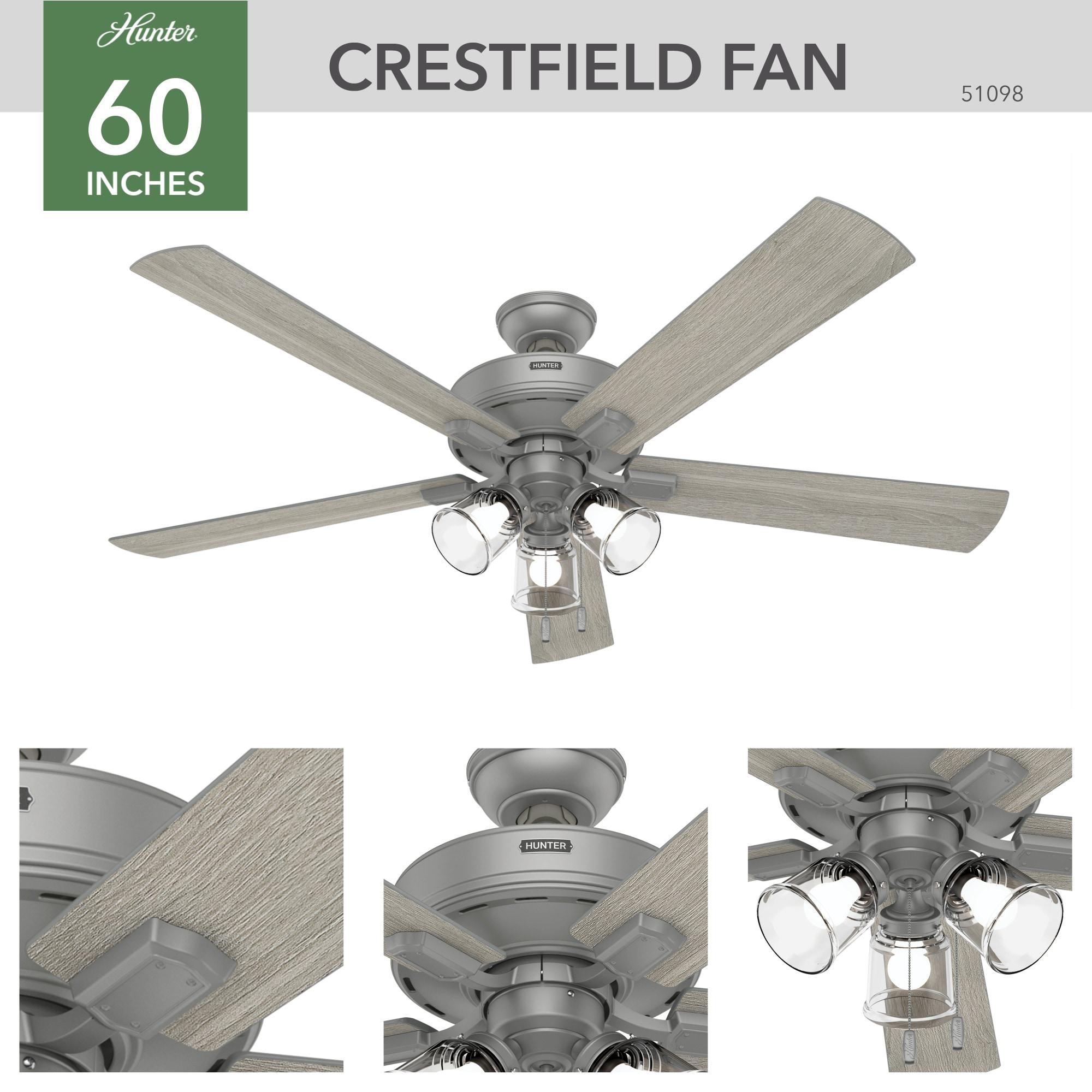 Hunter Fan 60" Crestfield 5 - Blade Ceiling Fan with Pull Chain and Light Kit Included