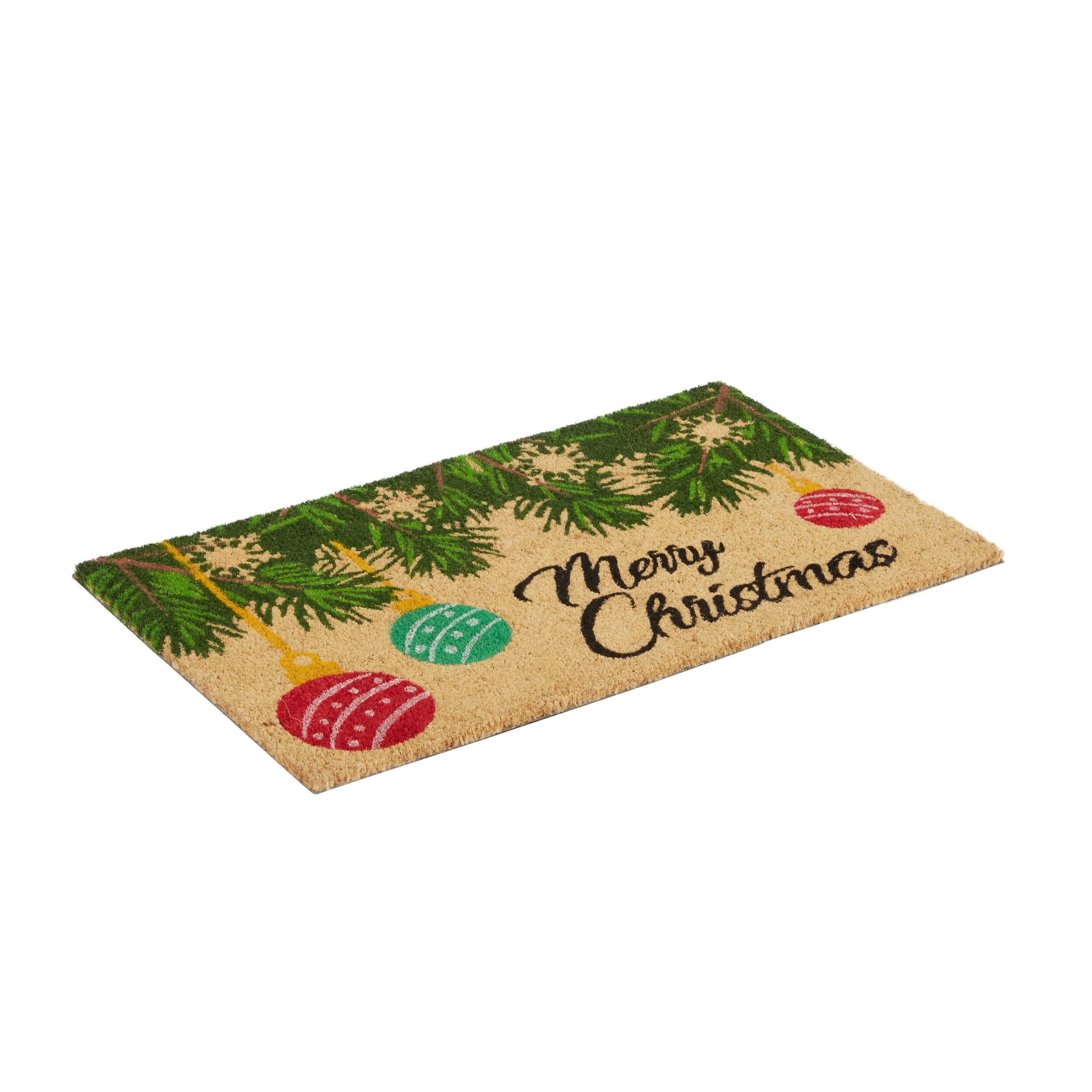 PVC Backed Merry Christmas, 30"x18"x0.5", Natural Coconut Husk Coir Door Mat