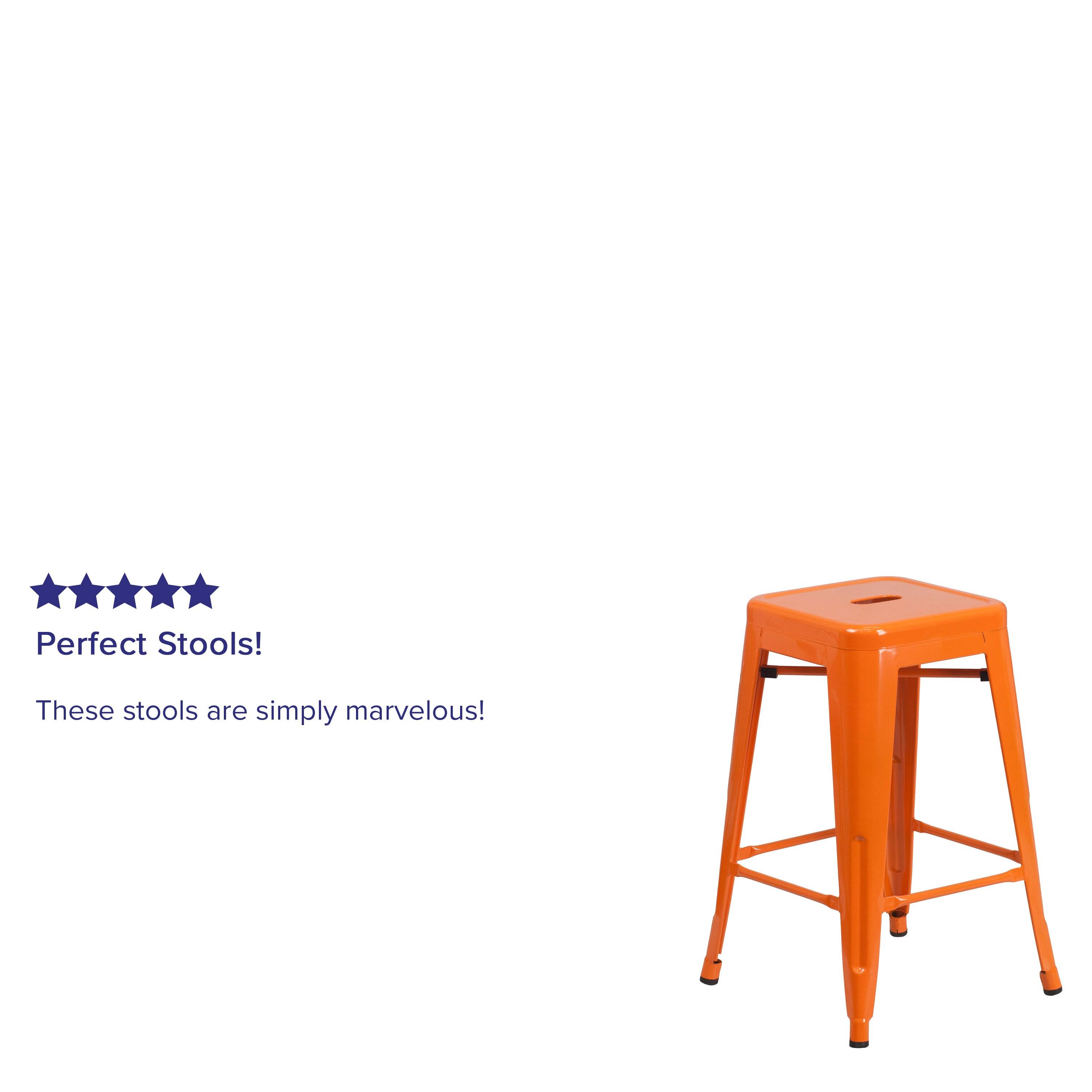 Flash Furniture Commercial Grade 24" High Backless Orange Metal Indoor-Outdoor Counter Height Stool with Square Seat