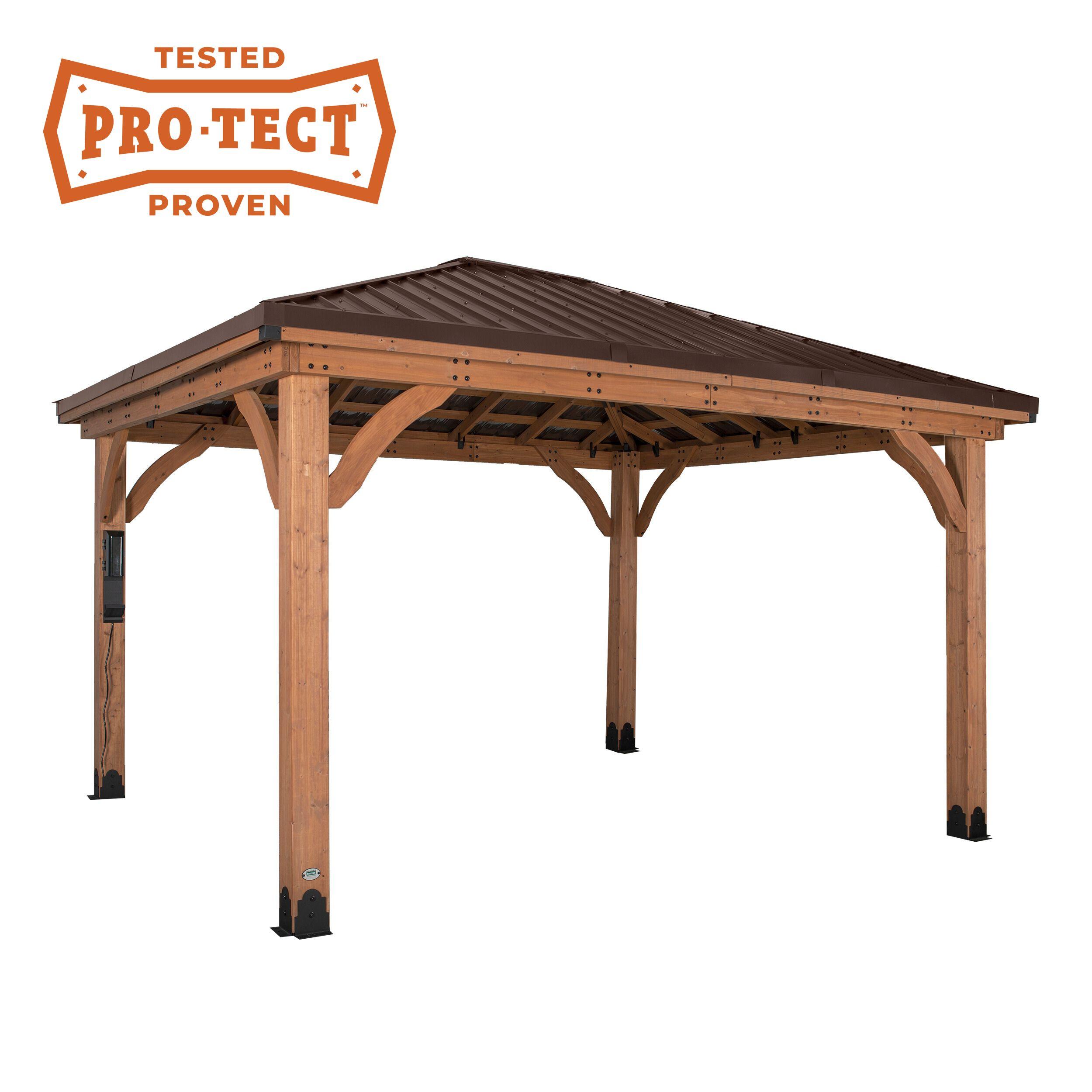 Backyard Discovery Barrington 14' x 12' Cedar Wood Gazebo, Galvanized Steel Roof, PowerPort