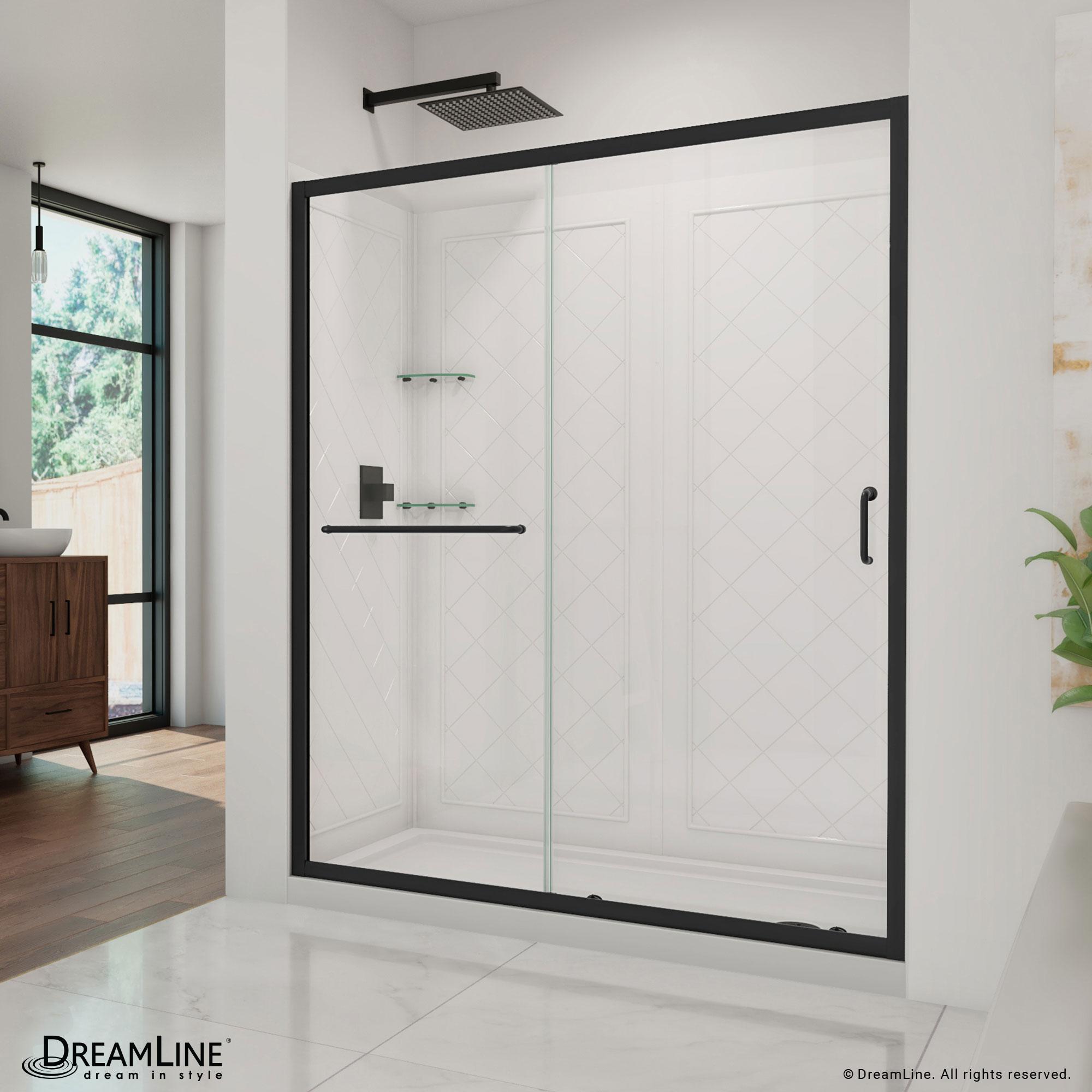 Infinity-Z 60" W x 30" D x 76.75" H Semi-Frameless Rectangle Shower Enclosure with Towel Bar and Base Included