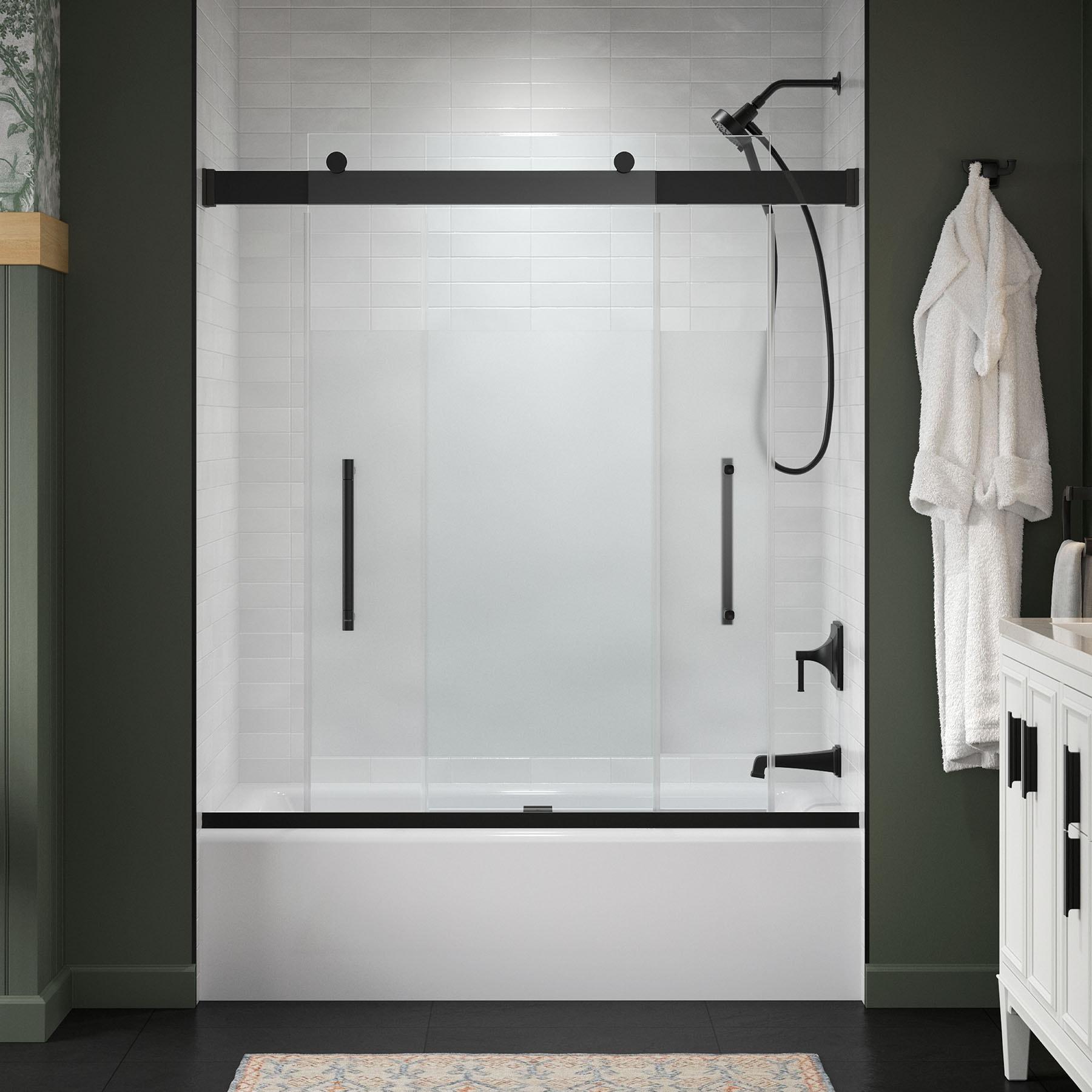 Levity Plus Less Sliding Bath Door, 61-9/16 In. H X 56-5/8 - 59-5/8 In. W, With 5/16 In.-Thick Crystal Clear Glass