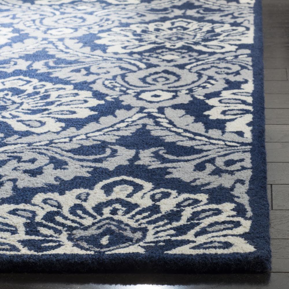 Blossom BLM106 Hand Tufted Indoor Area Rug - Navy/Ivory - 5'x8' - Safavieh