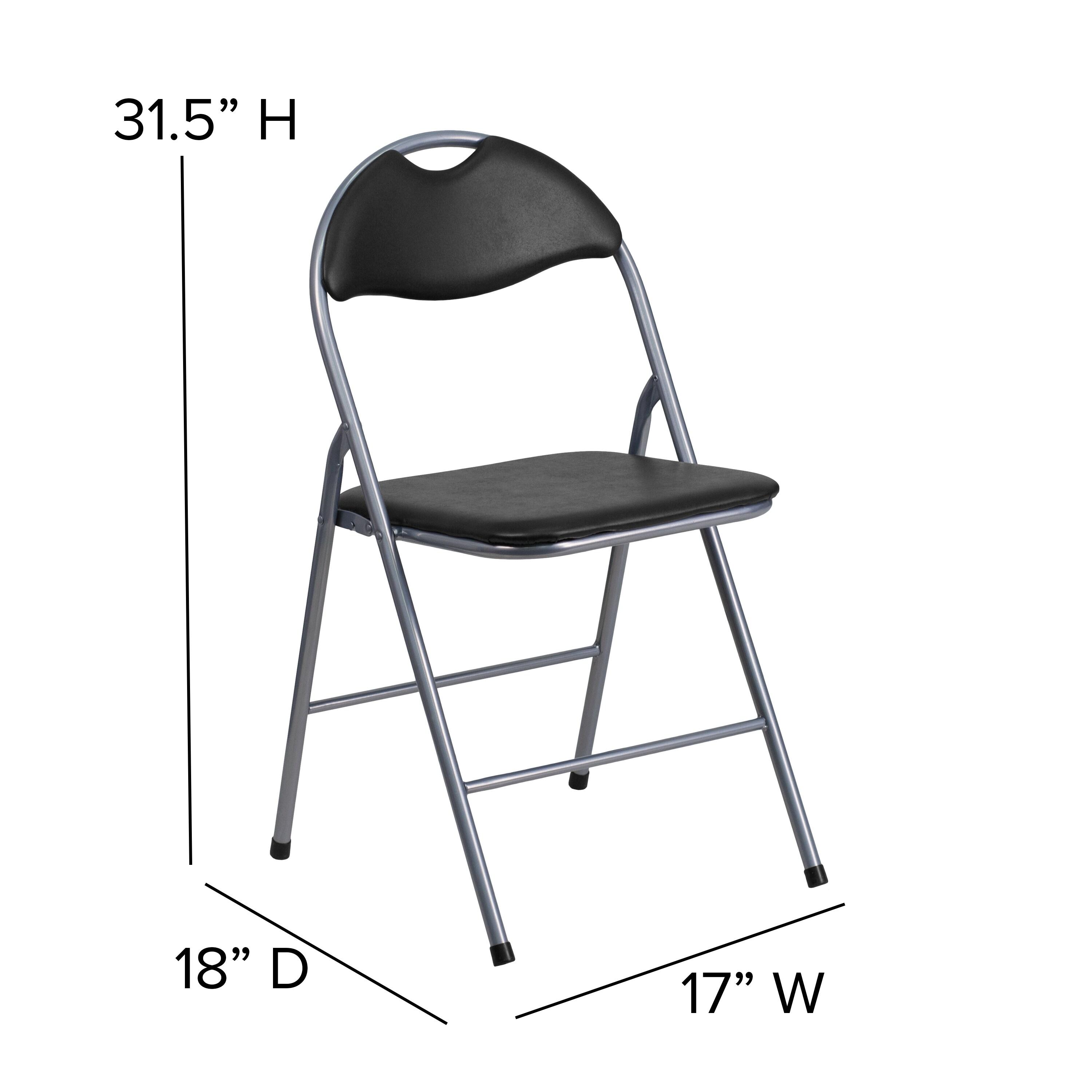 HERCULES Series Black Vinyl Metal Folding Chair With Carrying Handle