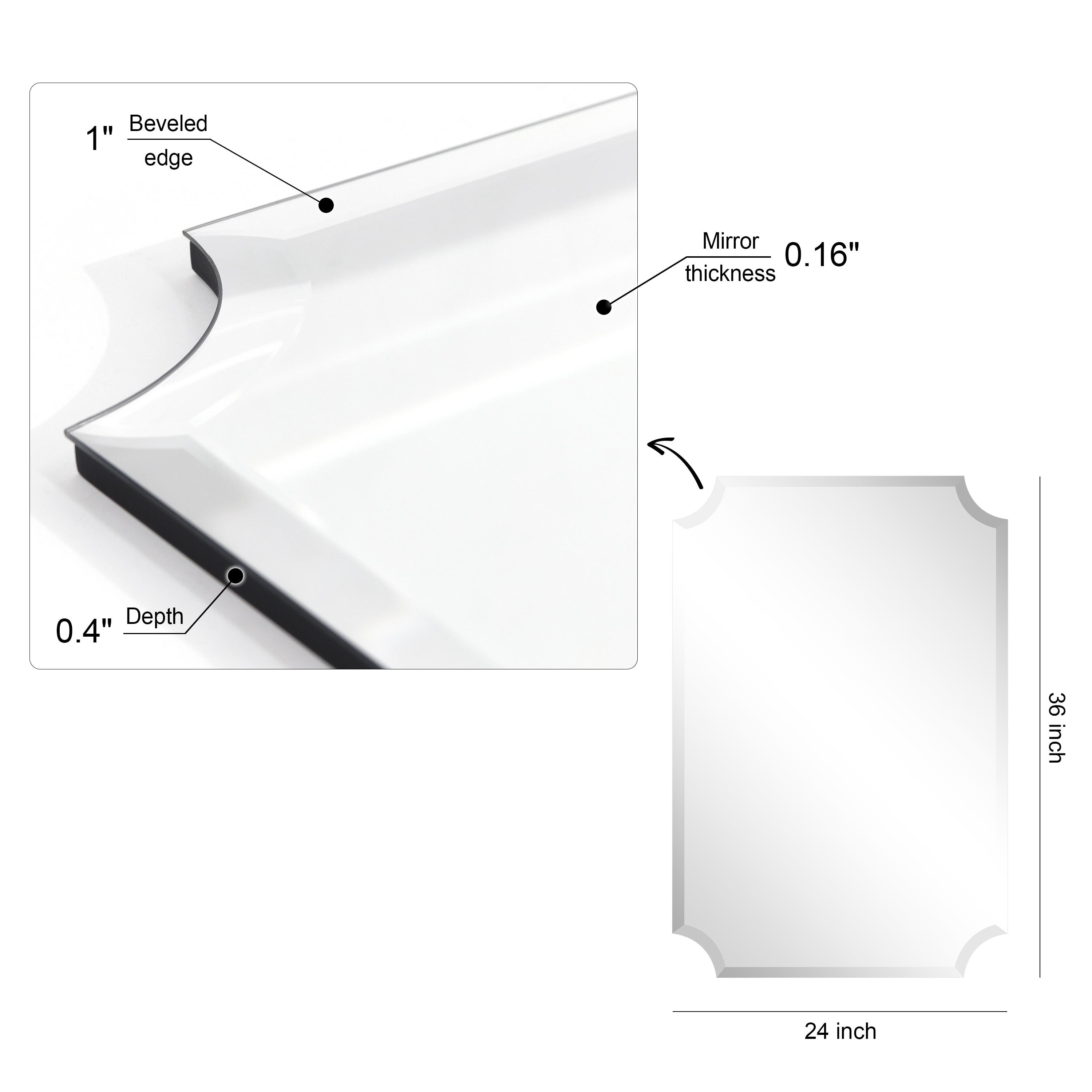 Empire Art Direct Frameless Rectangle Scalloped Beveled Wall Mirror - Clear 24 in. x 0.39 in. x 36 in.