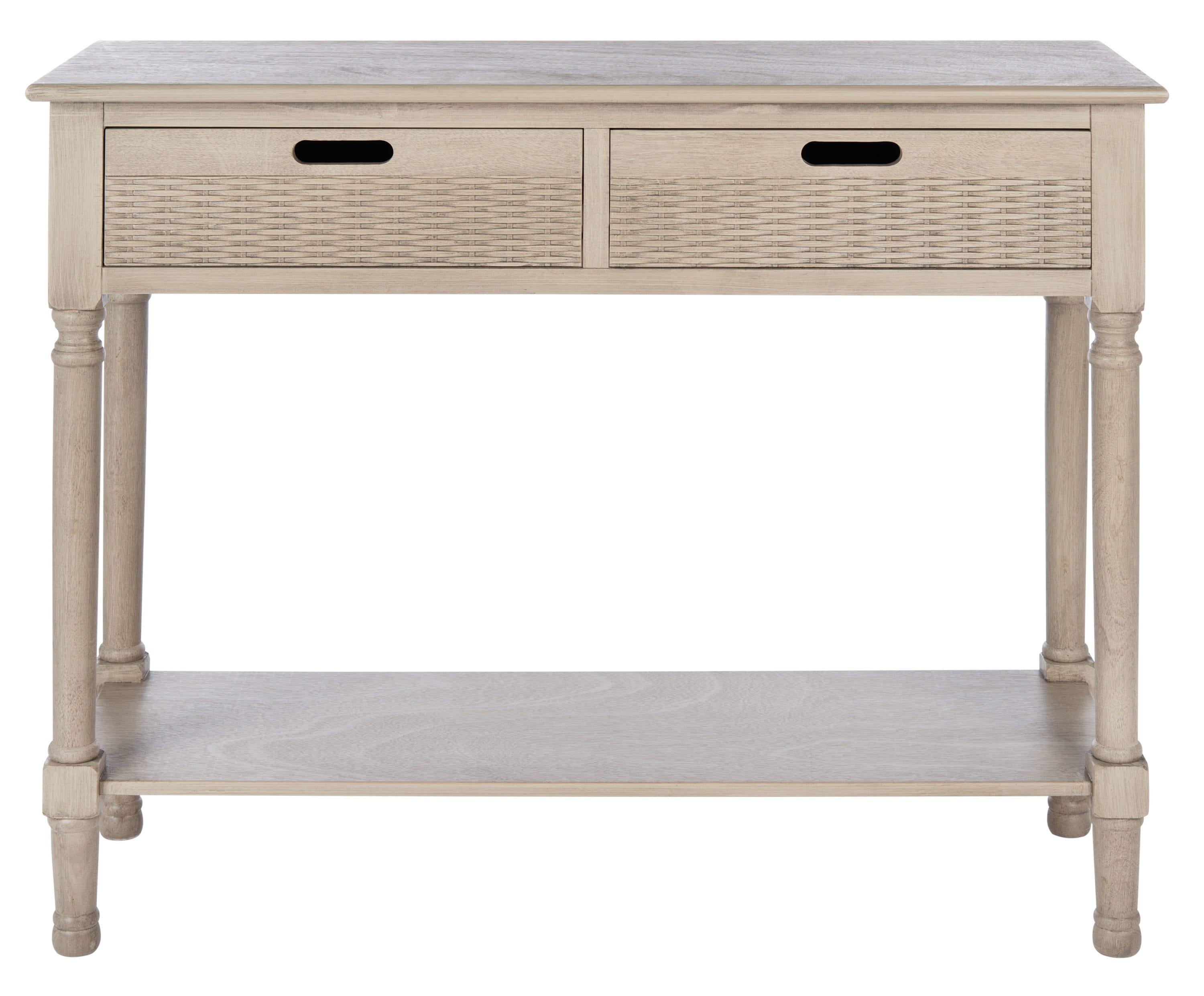 Greige Wood 2-Drawer Console Table with Storage