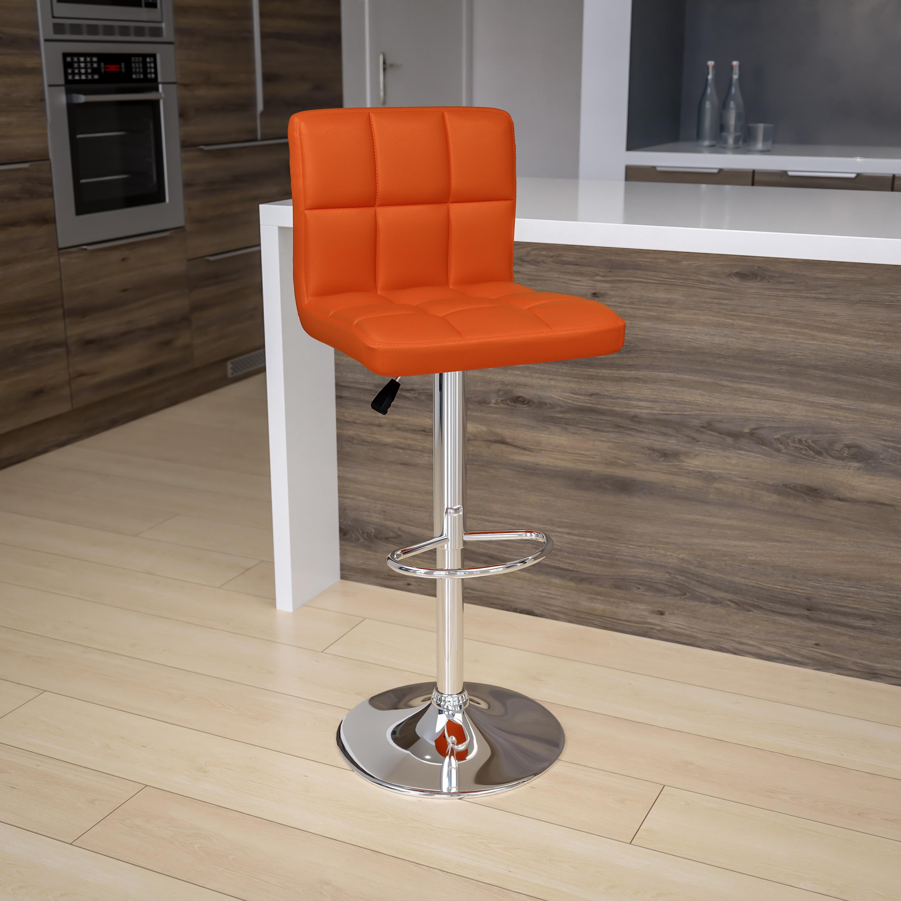 Flash Furniture Contemporary Orange Quilted Vinyl Adjustable Height Barstool with Chrome Base
