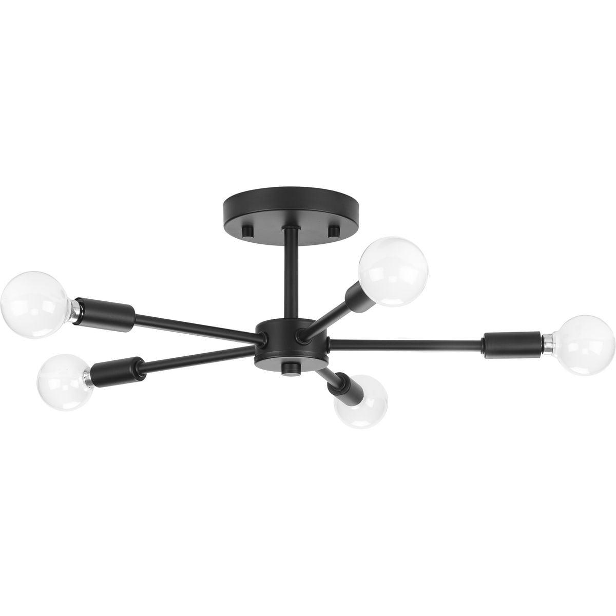 Progress Lighting, Delayne Collection, 5-Light Semi-Flush Mount, Matte Black, No Shade