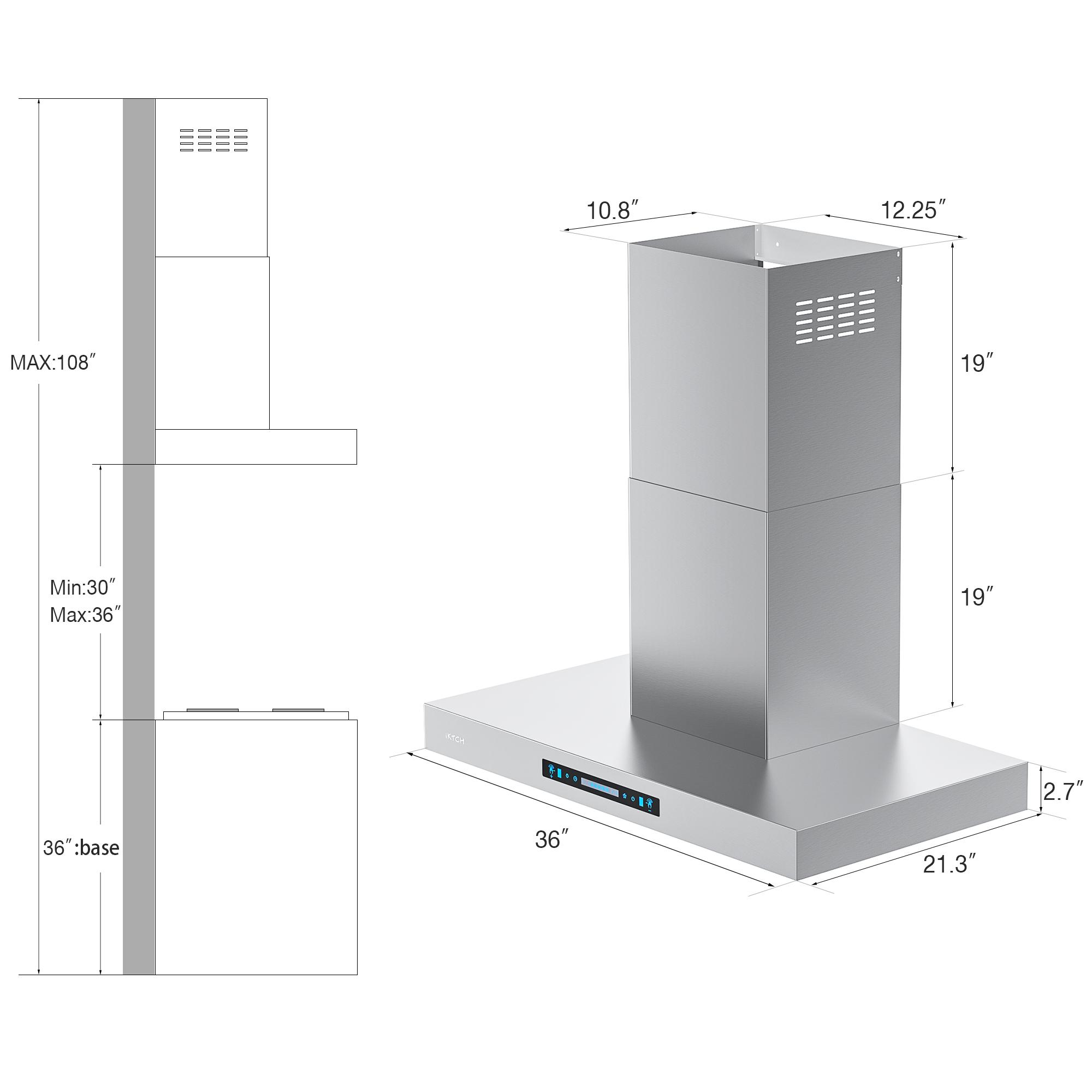 36-Inch Stainless Steel Wall-Mounted Range Hood with Charcoal Filter