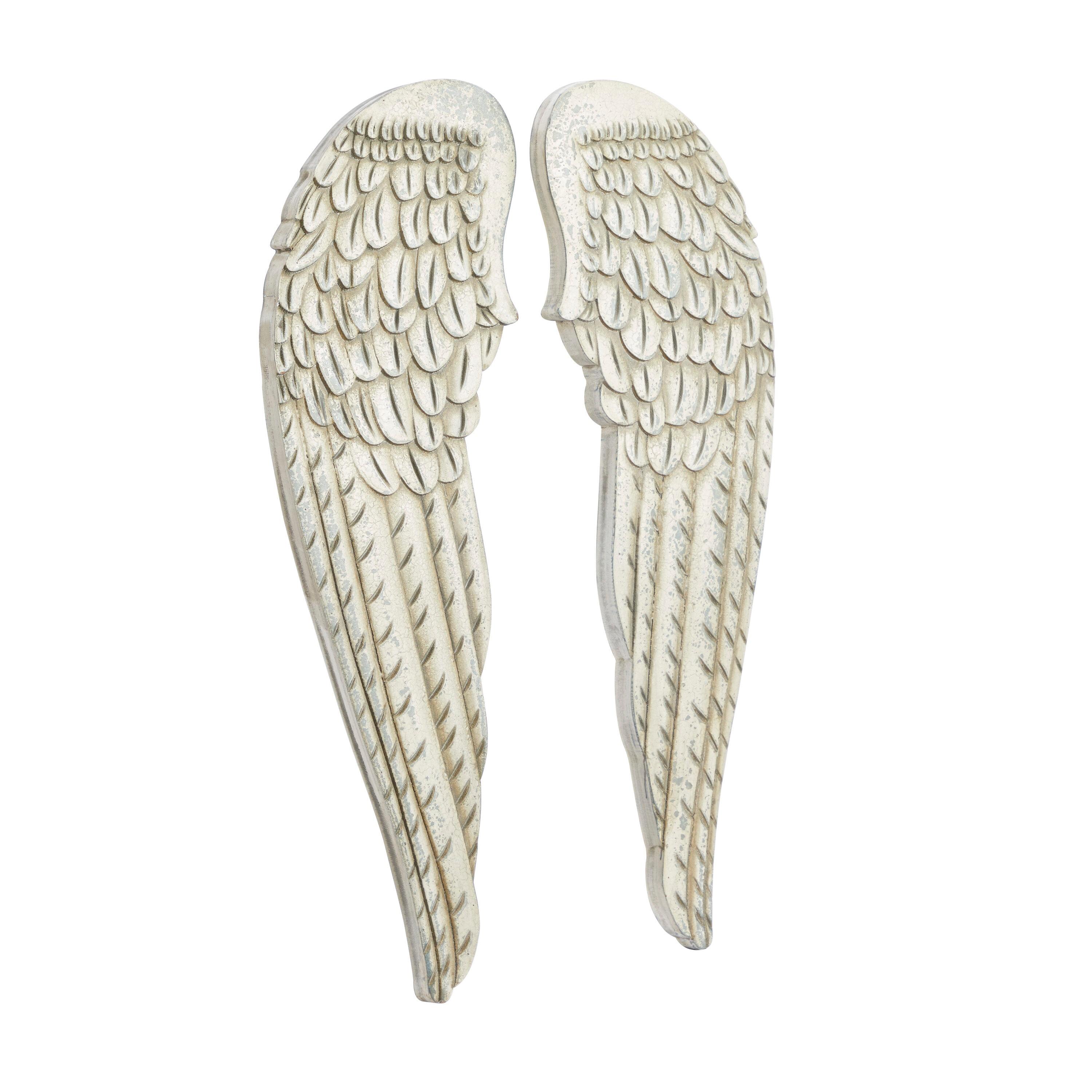 Wood Bird Carved Wings Wall Decor Set of 2 White - Olivia & May: MDF Vintage Style, Angel Relief Sculpture