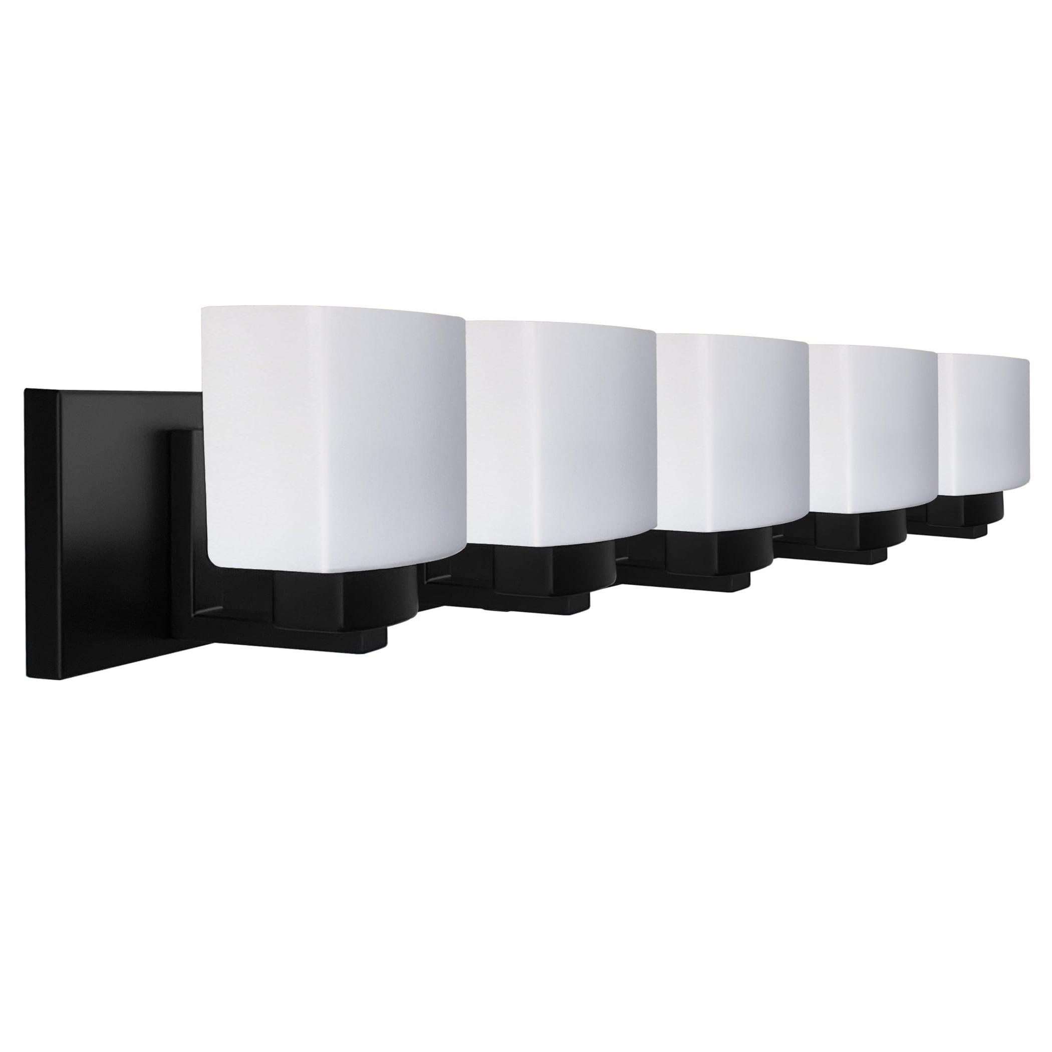 Design House Dove Creek 5-Light Dimmable Vanity Light with Frosted Glass Shades, Matte Black