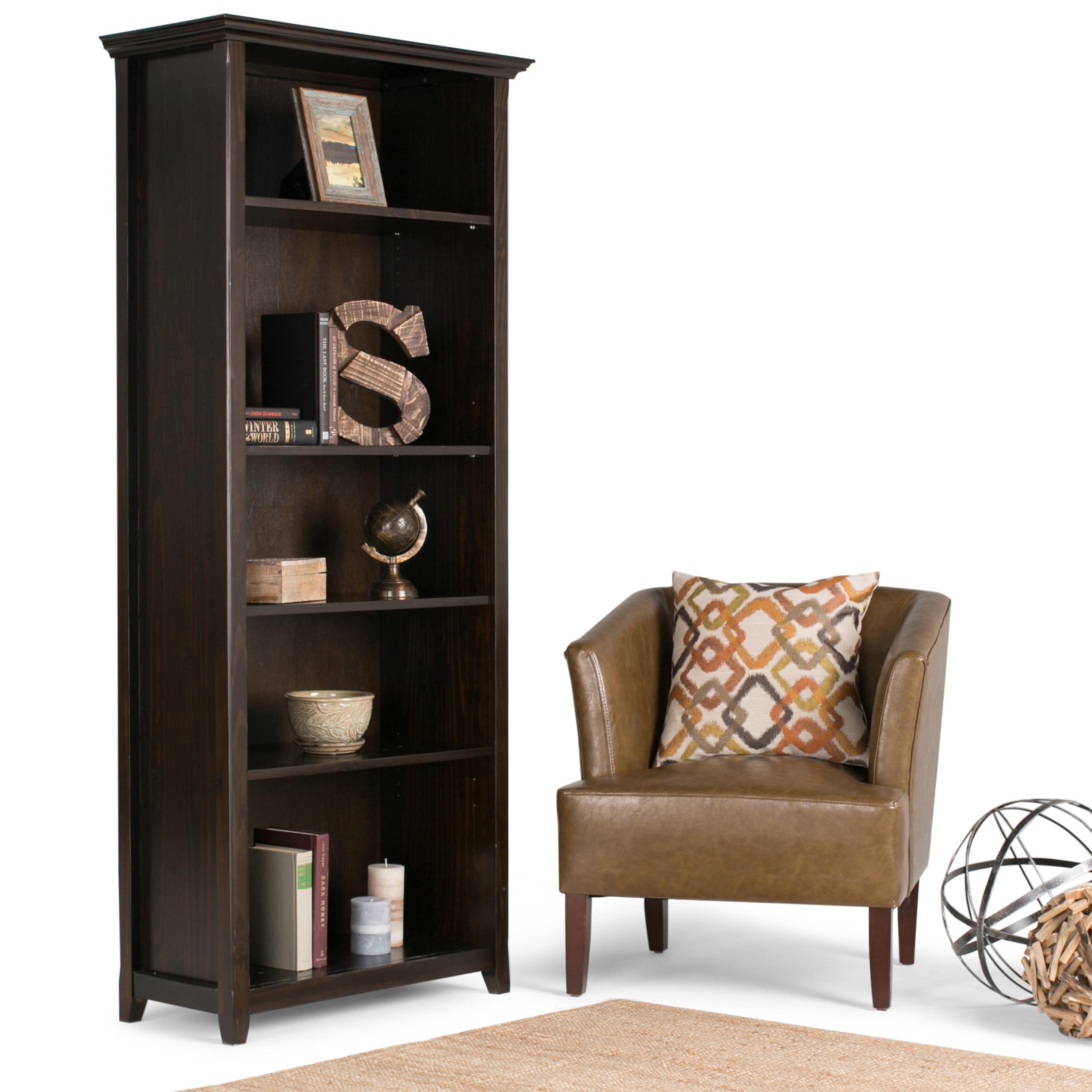 Simpli Home Amherst 30"W Solid Wood 5 Shelf Bookcase with Adjustable Shelves