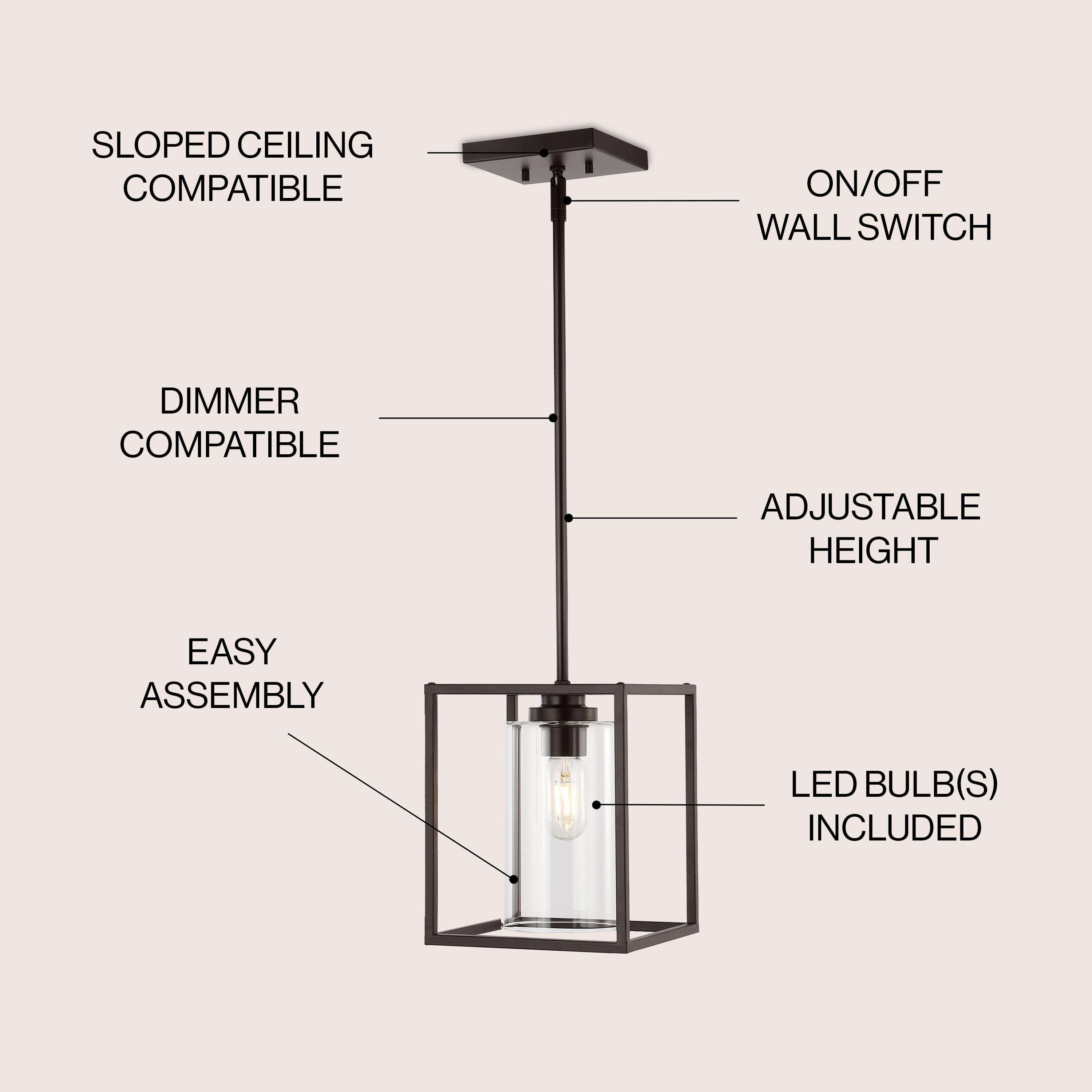Quinn 8.13" 1-Light Industrial Farmhouse Iron/Glass LED Pendant, Oil Rubbed Bronze