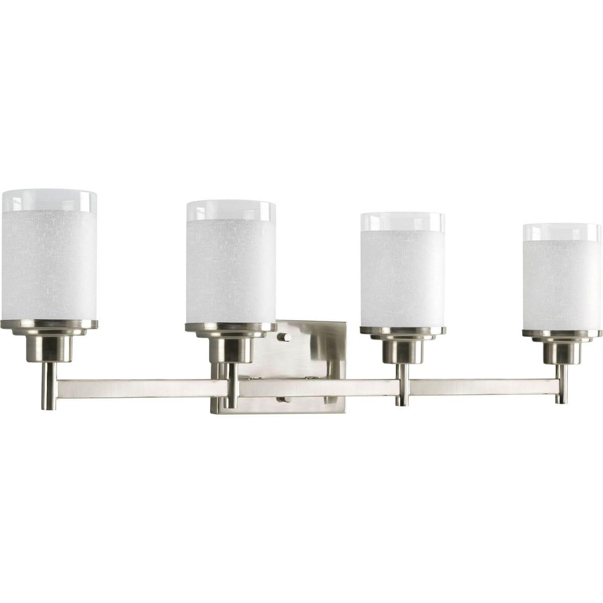 Progress Lighting Alexa Collection 4-Light Bath Fixture, Brushed Nickel, White Linen Glass Shade