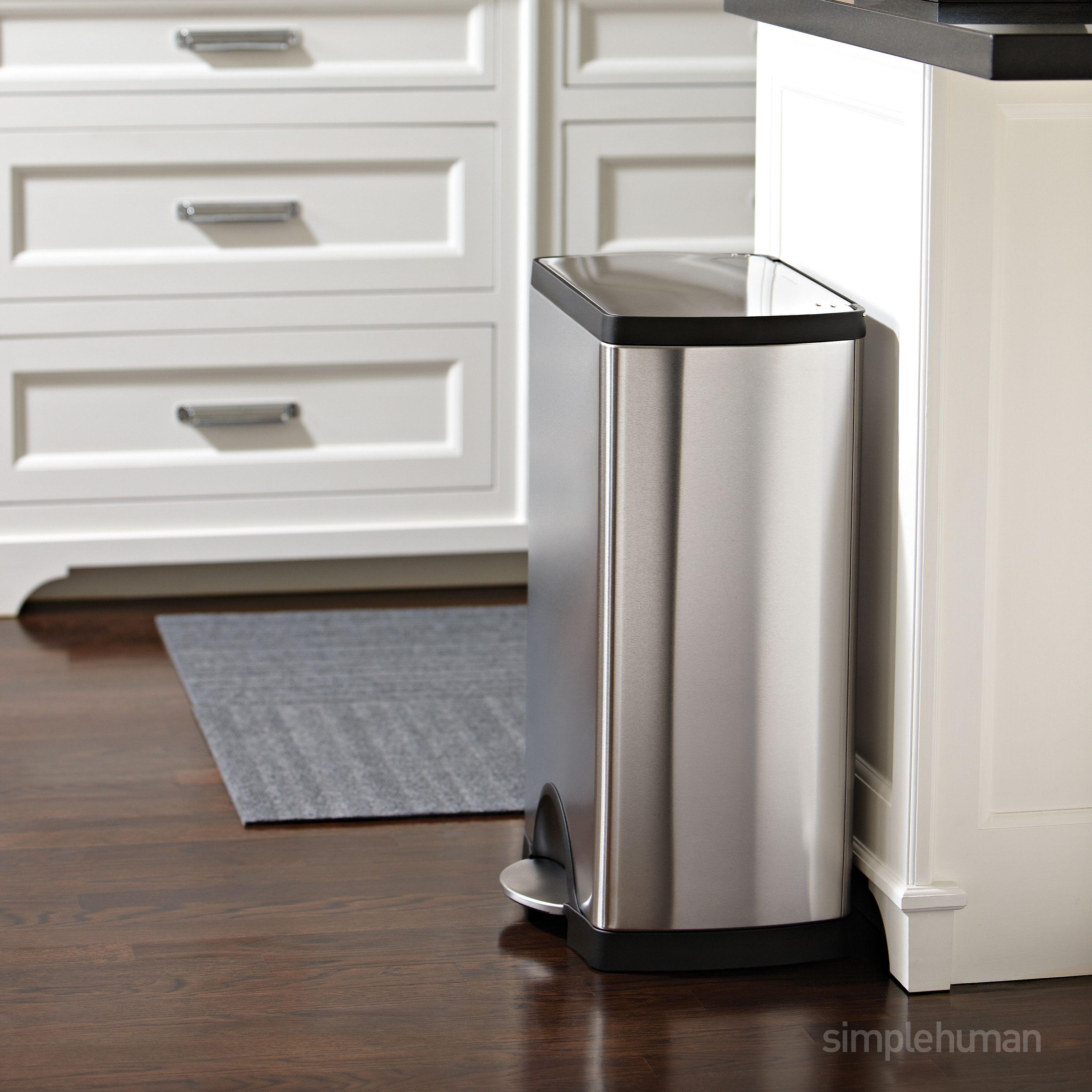 simplehuman 38 Liter / 10 Gallon Rectangular Kitchen Step Trash Can, Brushed Stainless Steel