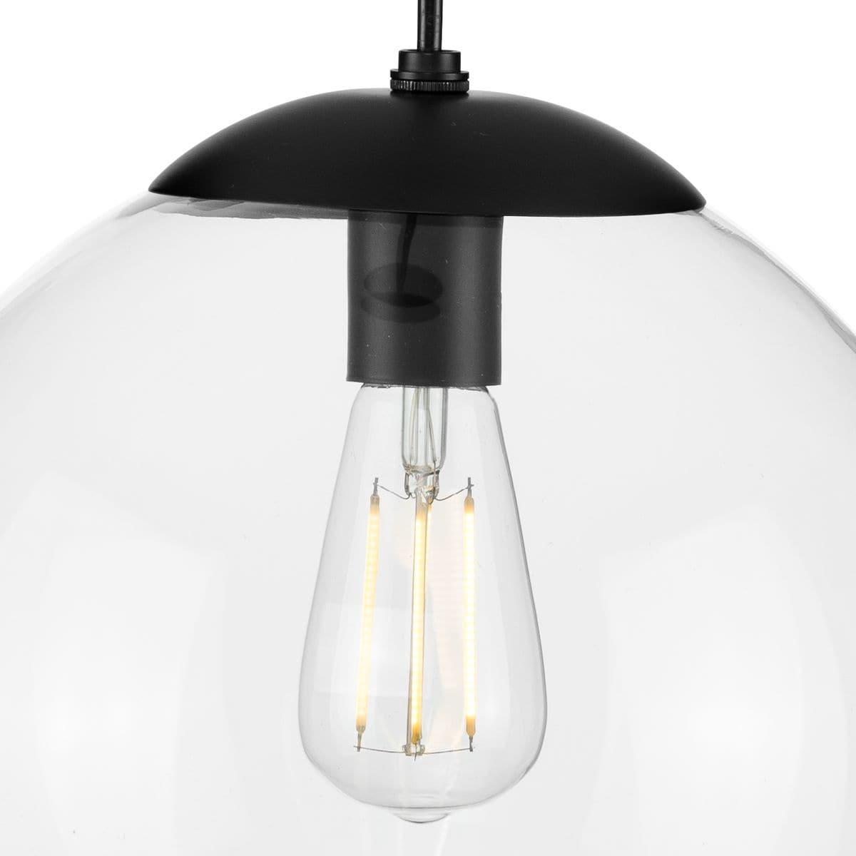 Progress Lighting Atwell 1-Light Glass Globe Brushed Nickel Modern Pendant Light, Steel, Matte Black, Clear Glass Globe Shade