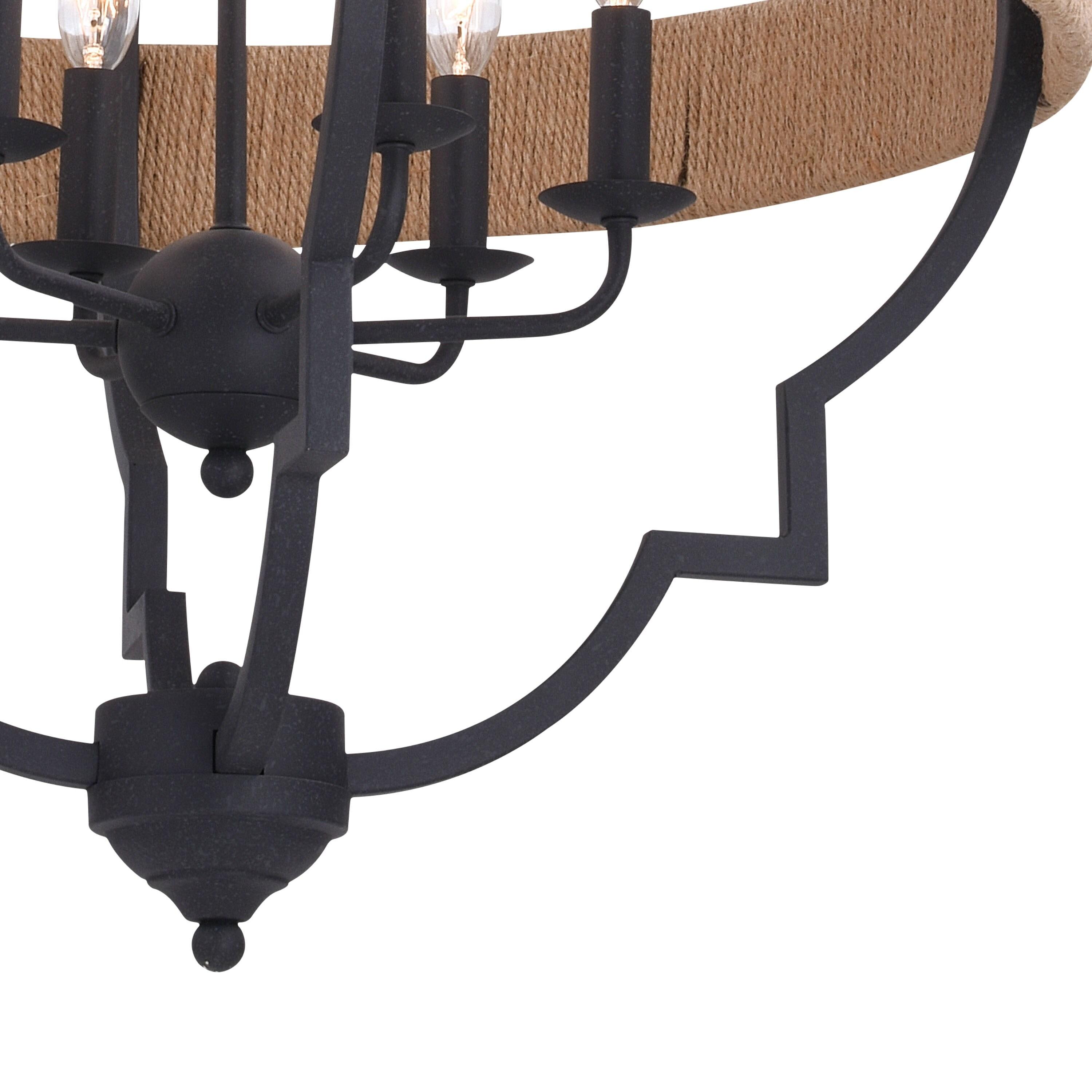 Vaxcel Beaumont Gray and Natural Rope Farmhouse Cage Pendant Light