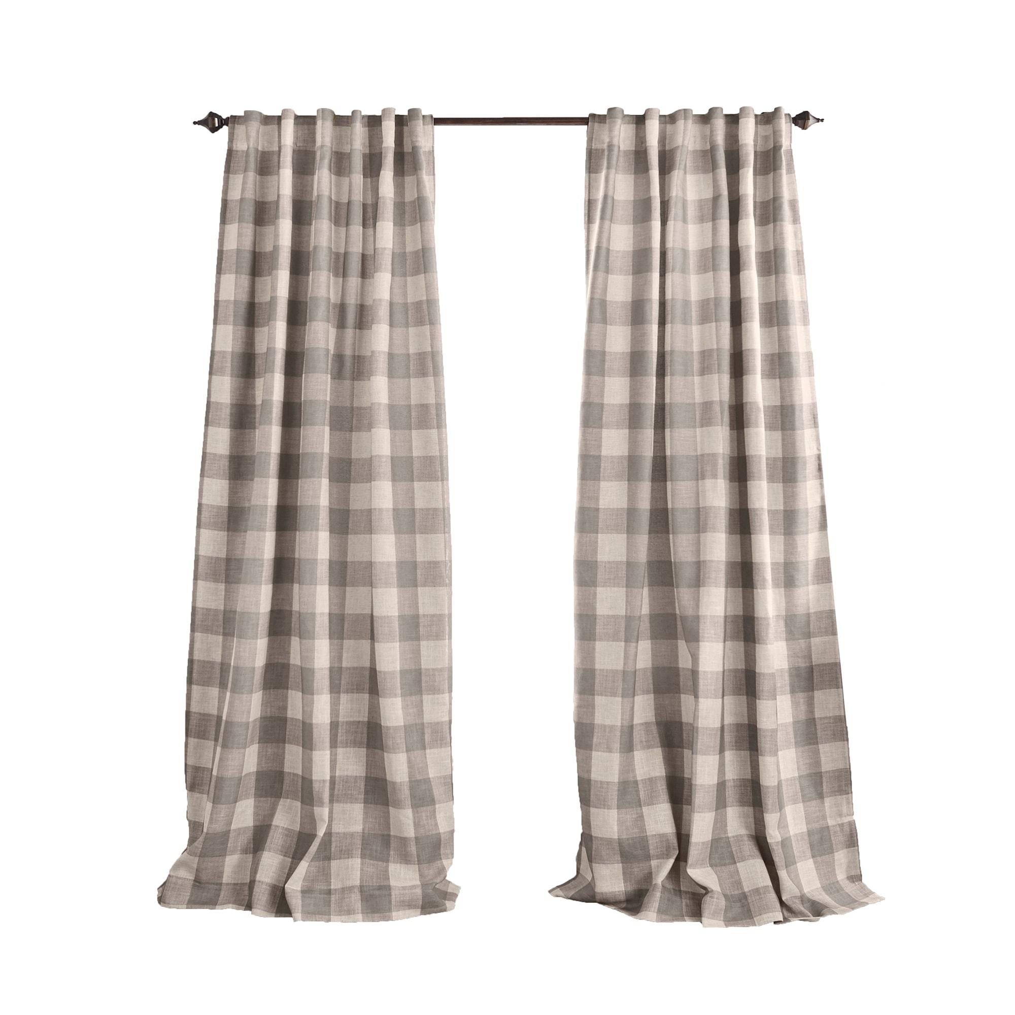 Grainger Buffalo Check Lined Room Darkening Single Window Curtain Panel - 52" x 84" - Gray - Elrene Home Fashions