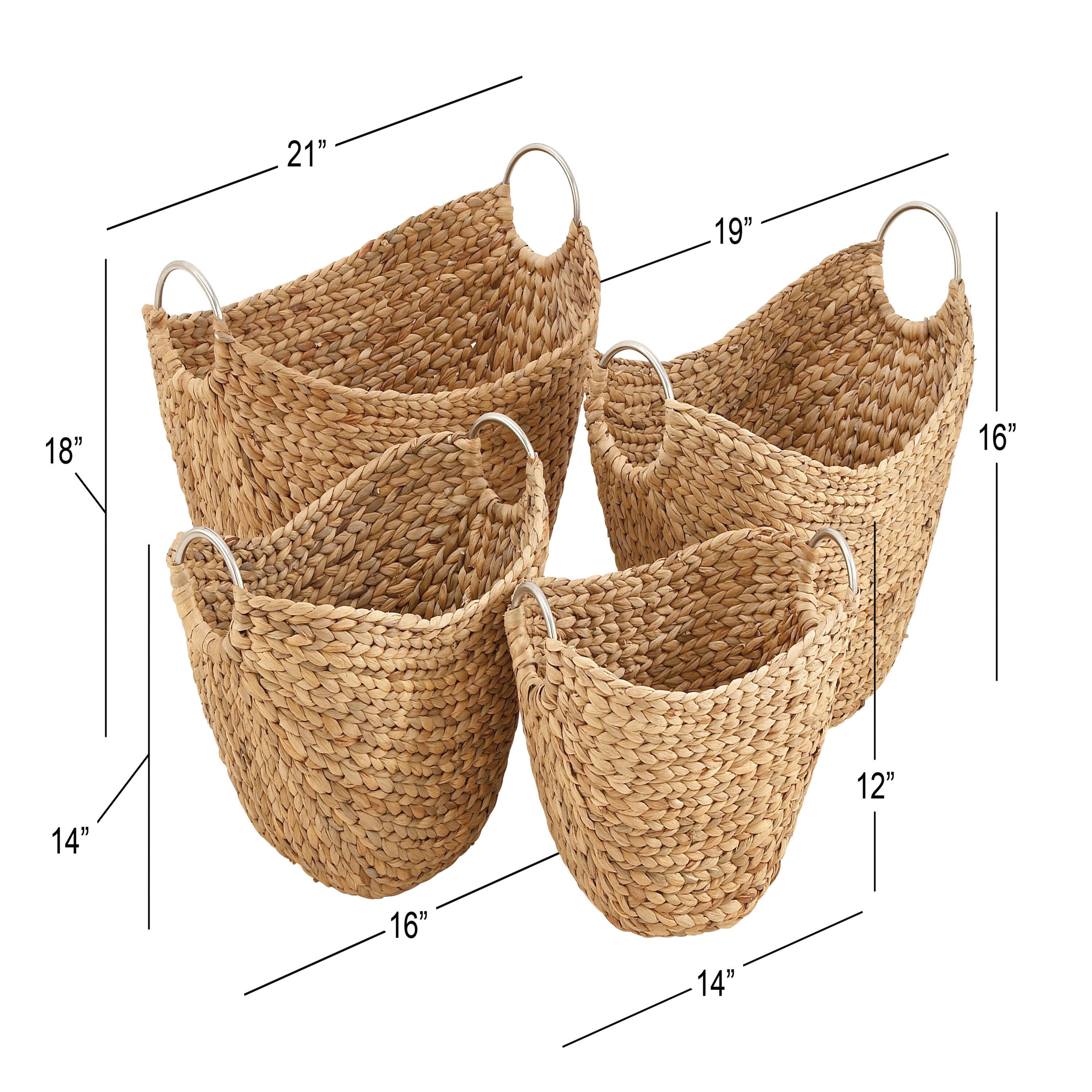 4 Piece Brown Seagrass Handmade Woven Storage Basket with Metal Handles Set