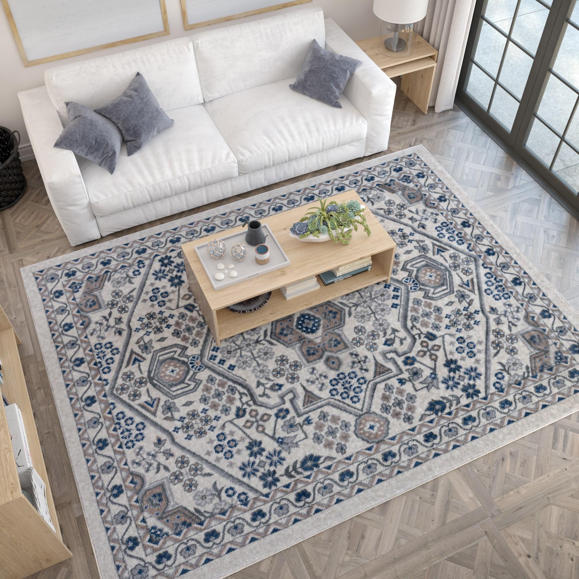 Tayse Hampton Area Rug HMP4017 Traditional Cream Petals Scrolls 5' x 7' Rectangle