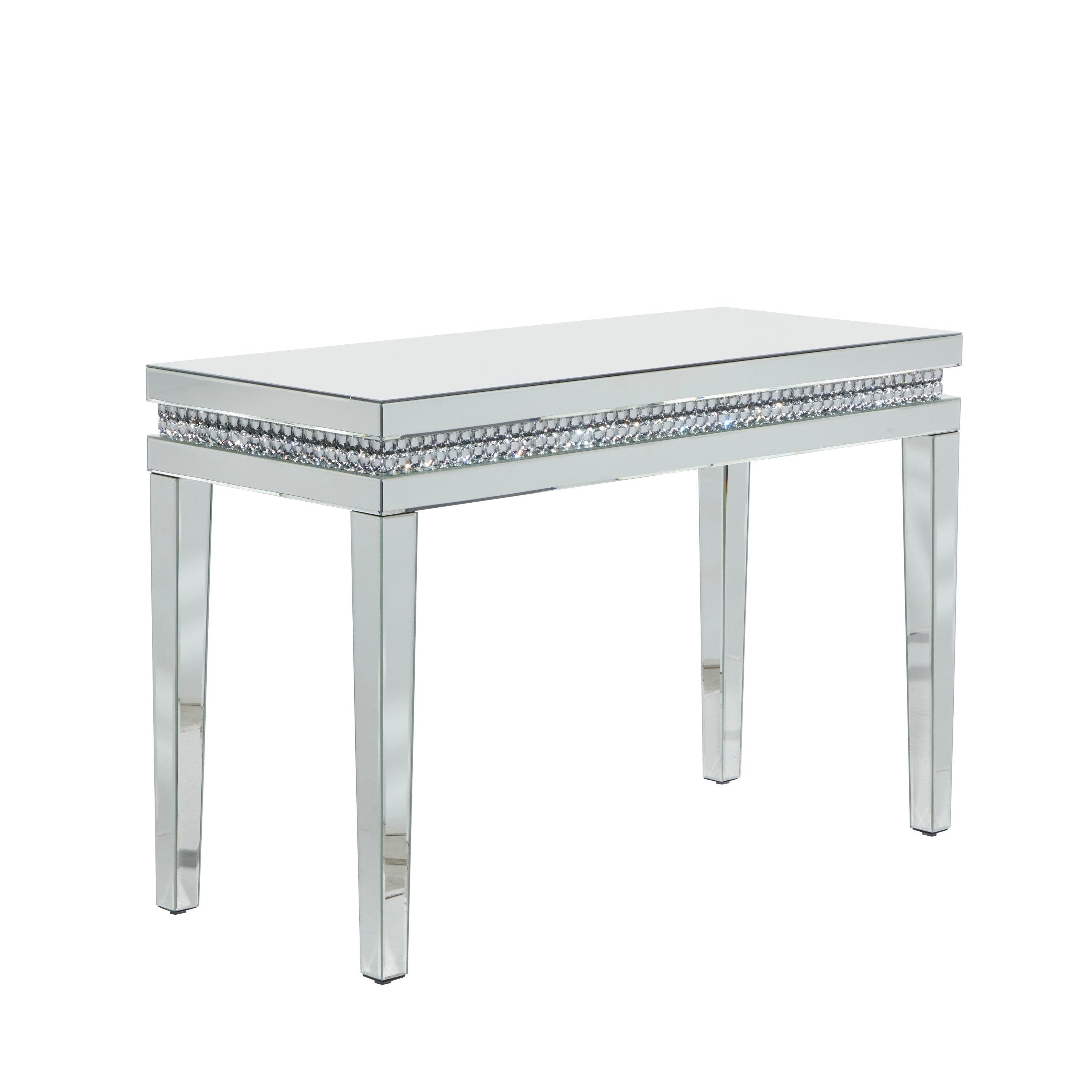 DecMode 47" x 32" Silver Glass Mirrored Console Table, 1-Piece