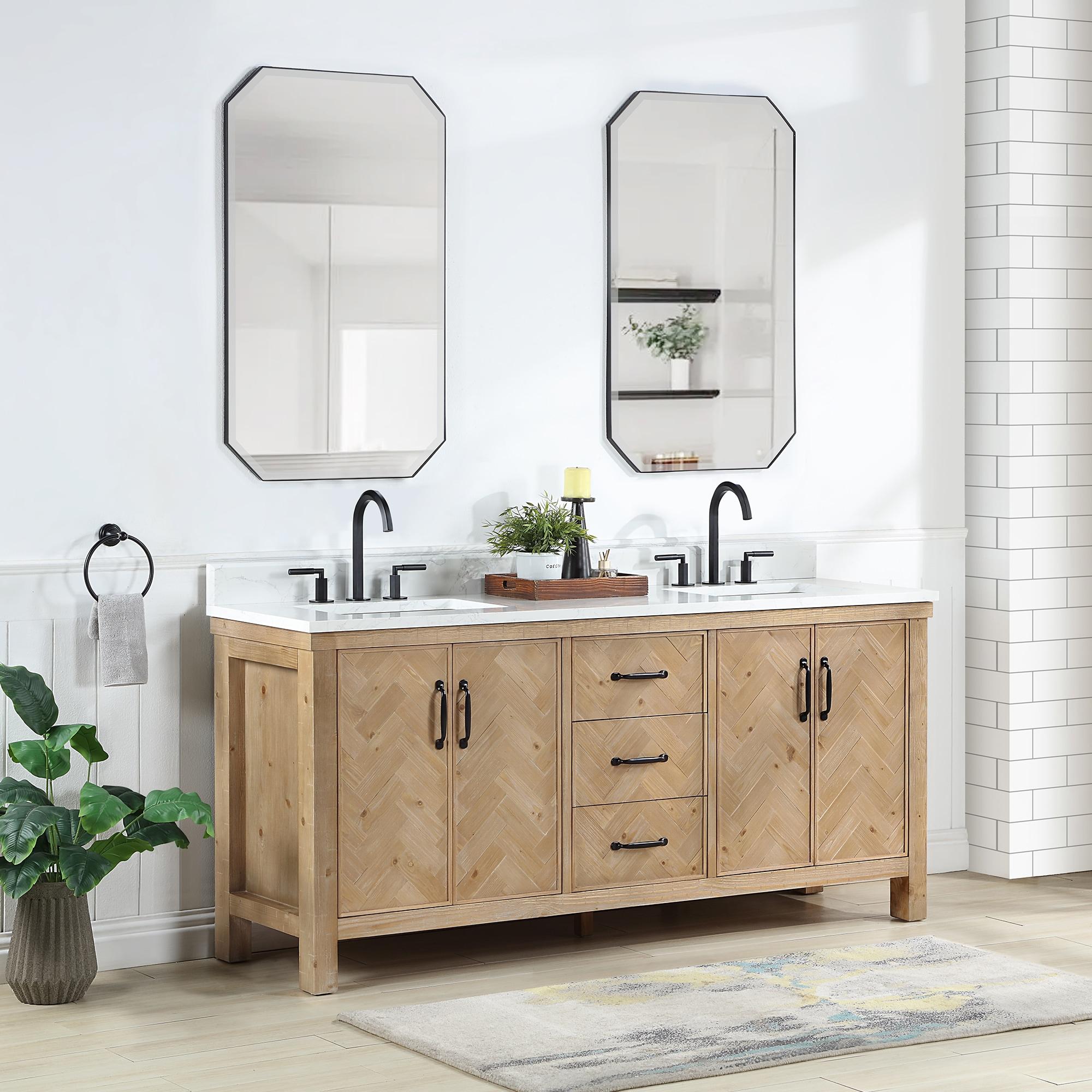 Javier 72" Bath Vanity in Spruce Antique Brown with White Grain Composite Stone