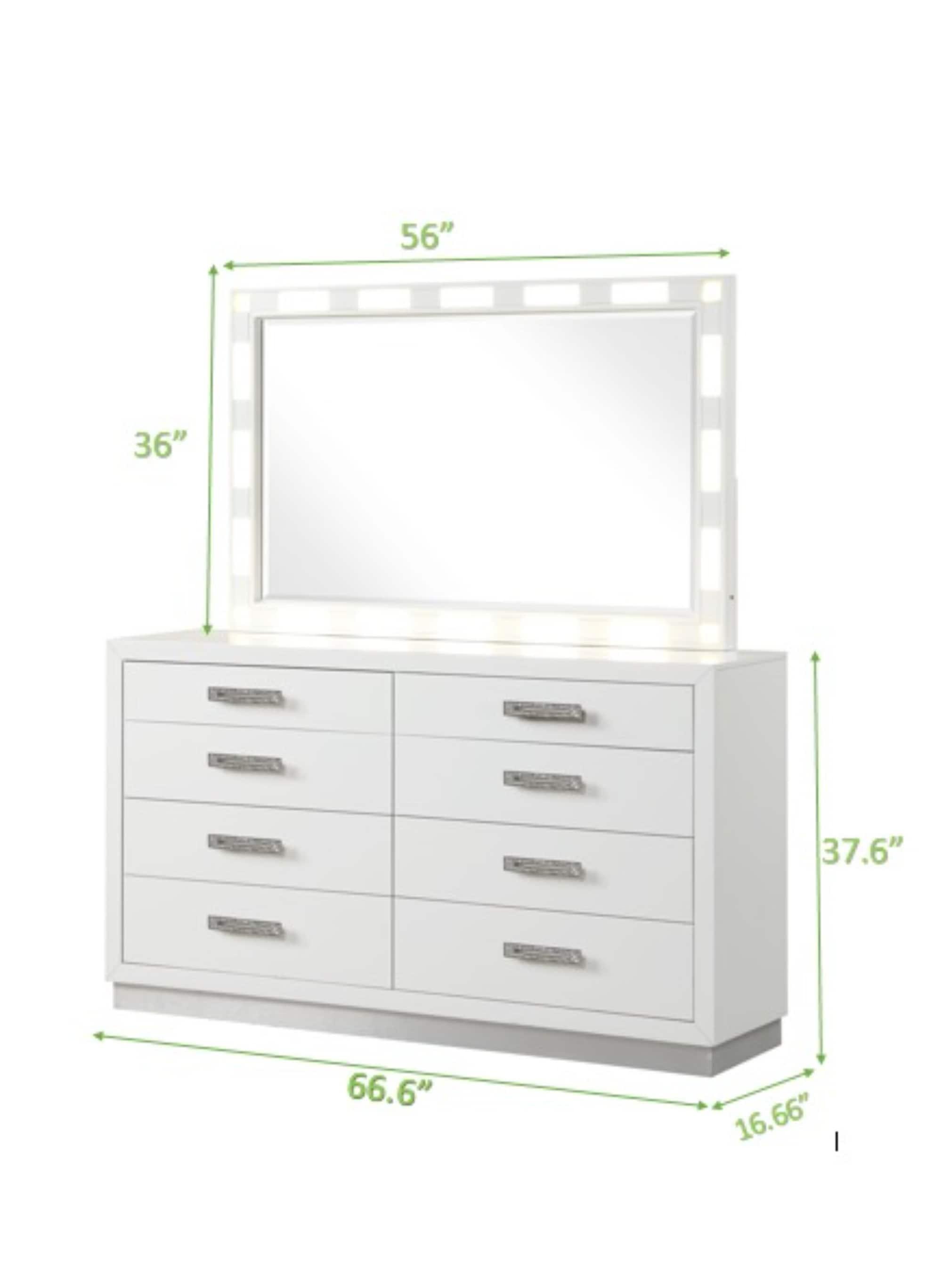Coco Queen 5 Pc LED Bedroom Set Made with Wood in Milky White